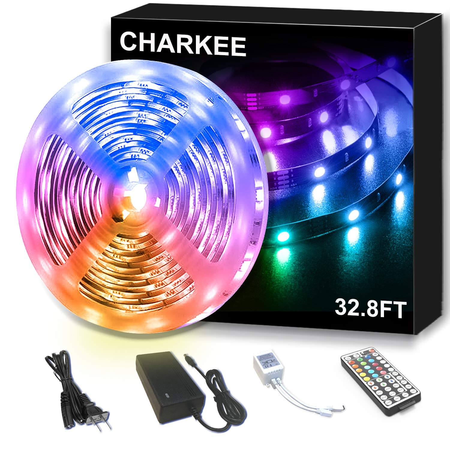 CHARKEE LED Strip Lights’ for Bedroom 32.8ft, LED Lights Strip with 44 Keys Remote Control,Dimmable SMD5050 RGB Light Strips ,Color Changing LED Lights for Bedroom, Room,DIY(32.8ft/10M+44-Key Remote)