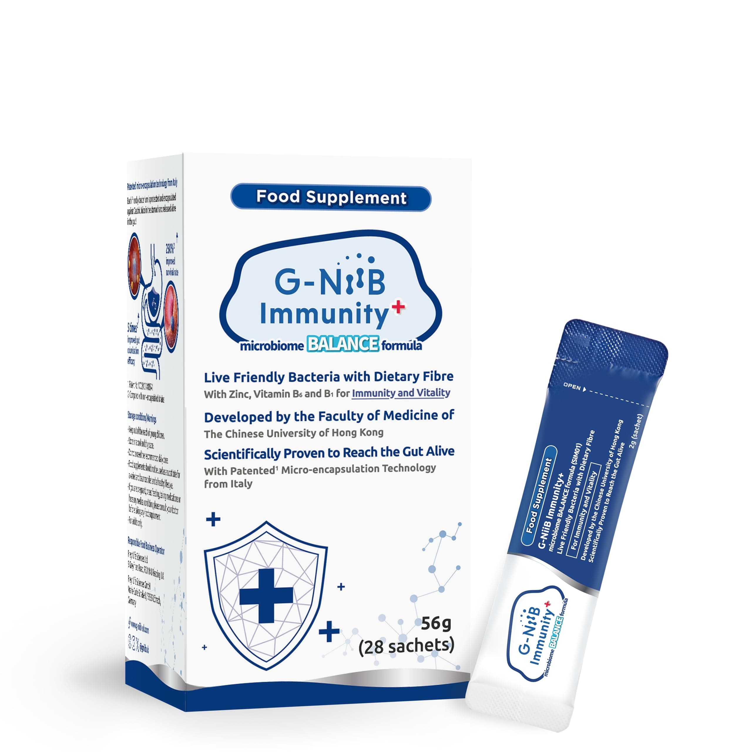 G-NiiB Immunity+ (SIM01) – Probiotics with Prebiotics, Zinc & B Vitamins – Developed by Medical School – Clinically Studied Probiotic Strains – Supports Immunity, Energy & Gut Health – 28-Day use