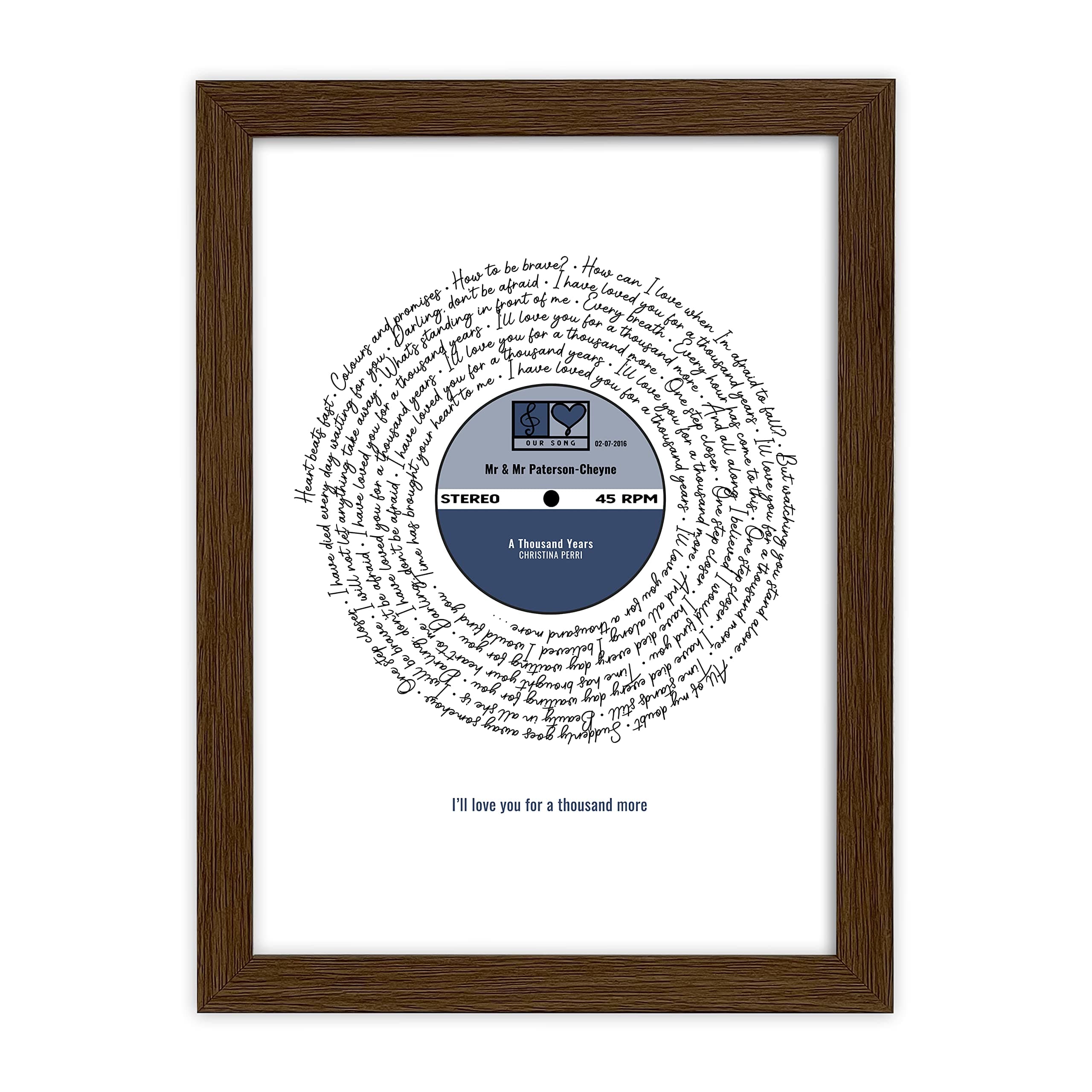 Personalised Song Lyrics Gift Designed As Vinyl Record Any Words for Anniversary Birthday Christmas Wedding (Personalised Print, A4 Framed Print - Black Frame (recommended))