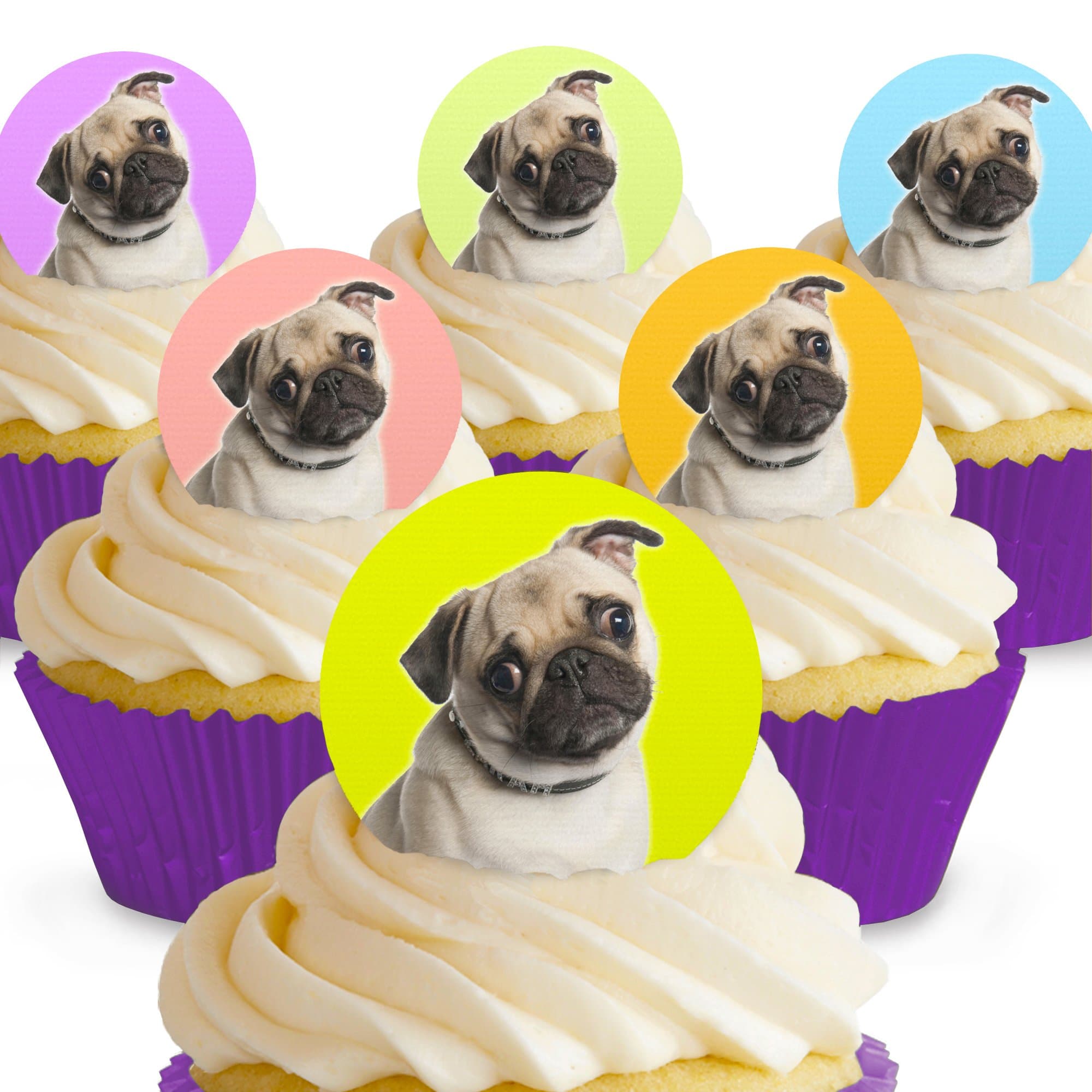 Cakeshop 12 x PRE-CUT Cute Pug Dog Edible Cake Toppers