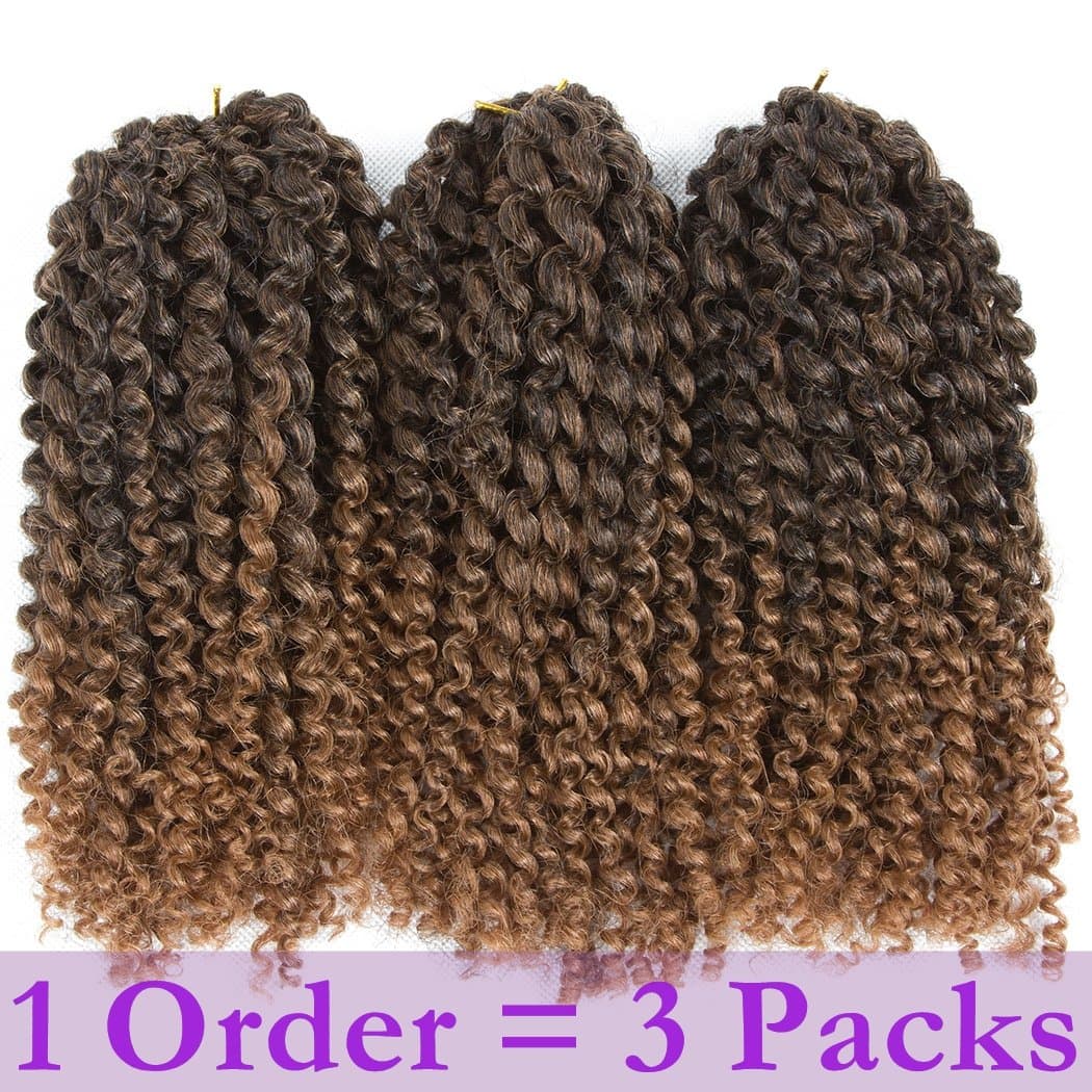 Marlybob Crochet Hair Afro Kinky Curly Hair Crochet Braids Curly Wave Crochet Braiding Hair Ombre Synthetic Hair Extension 3 Packs (8inch Black to 30)