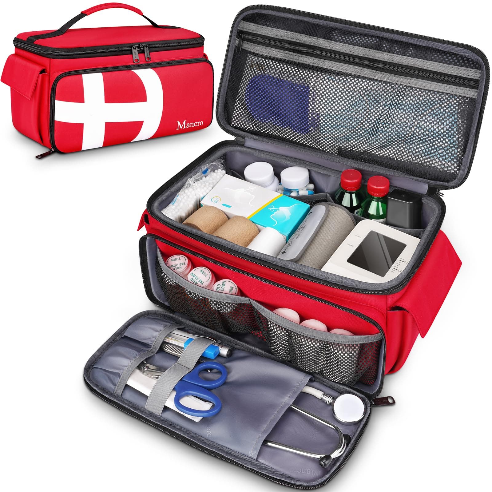 Mancro First Aid Bags Empty, Medical Travel Bag with Multi Pockets, Pill Bottle Organizer for Travel, Home Storage, Trauma Bag for EMT, Nurses, Doctor, Emergency Bag for Medicine, Medical Supplies