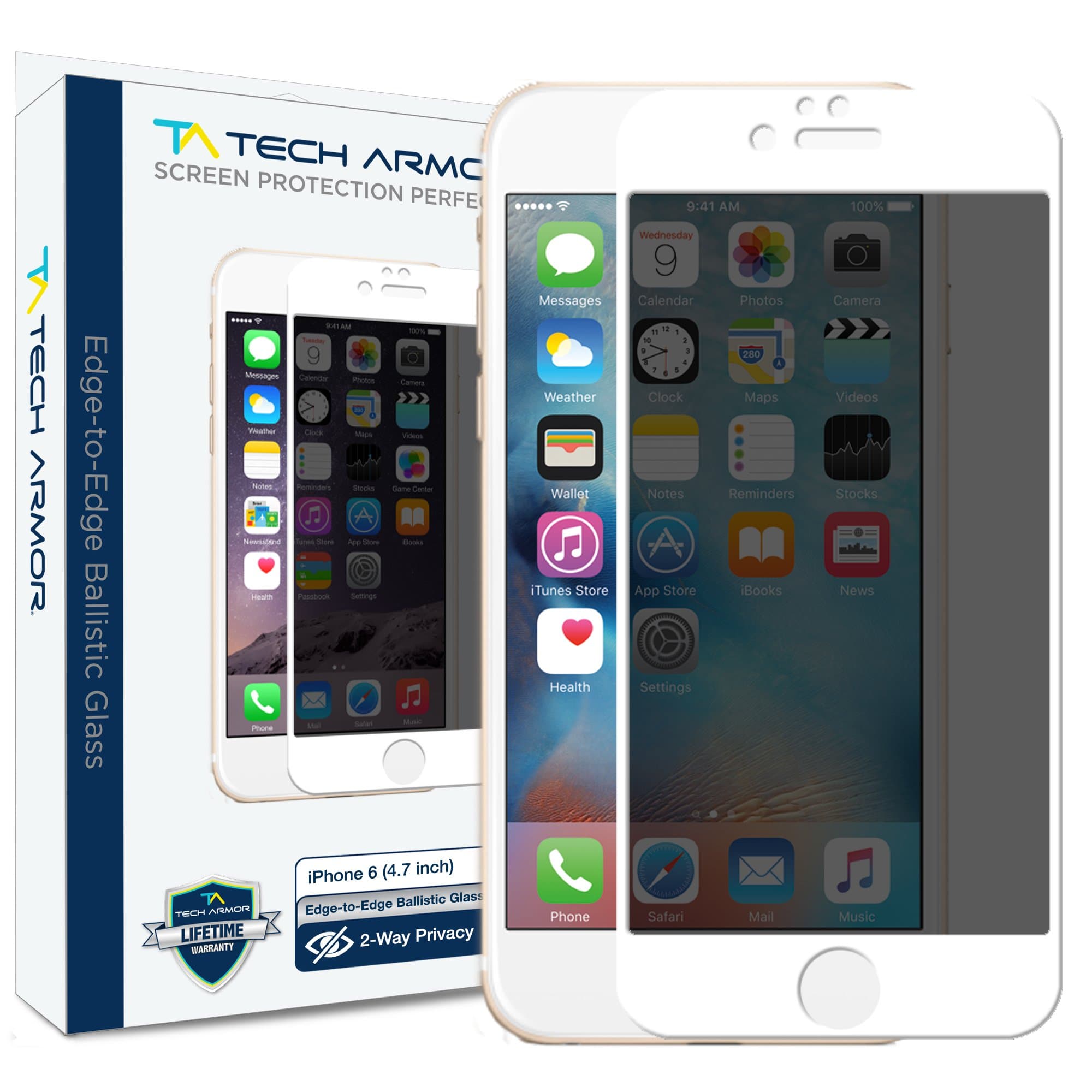 Tech Armor Privacy Edge to Edge Ballistic Glass Screen Protector for Apple iPhone 6S/iPhone 6 (4.7-inch) (White) [1-Pack]