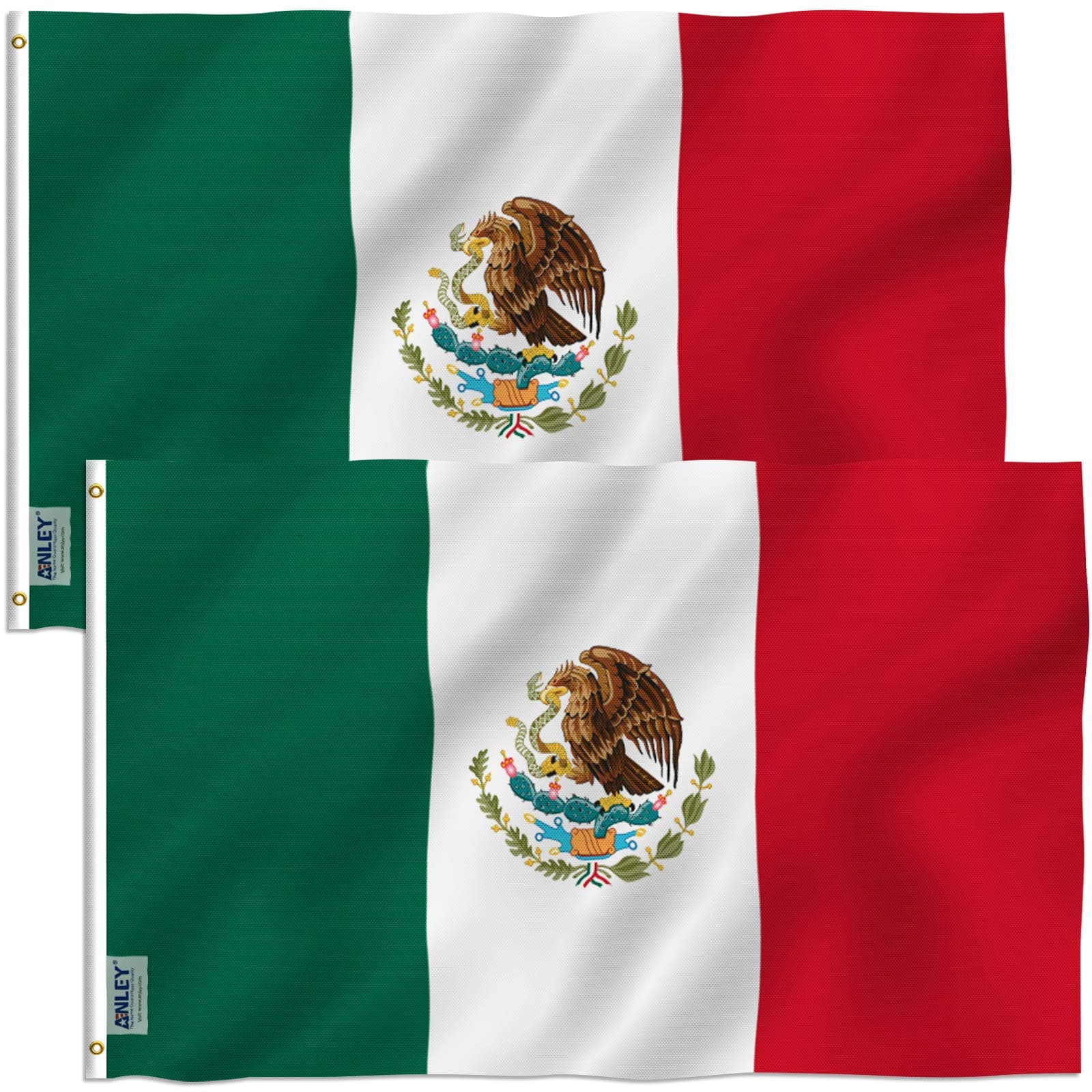 ANLEY Pack of 2 Fly Breeze 3x5 Foot Mexico Flag - Vivid Color and UV Fade Resistant - Canvas Header and Double Stitched - Mexican MX National Flags Polyester with Brass Grommets 3 X 5 Ft