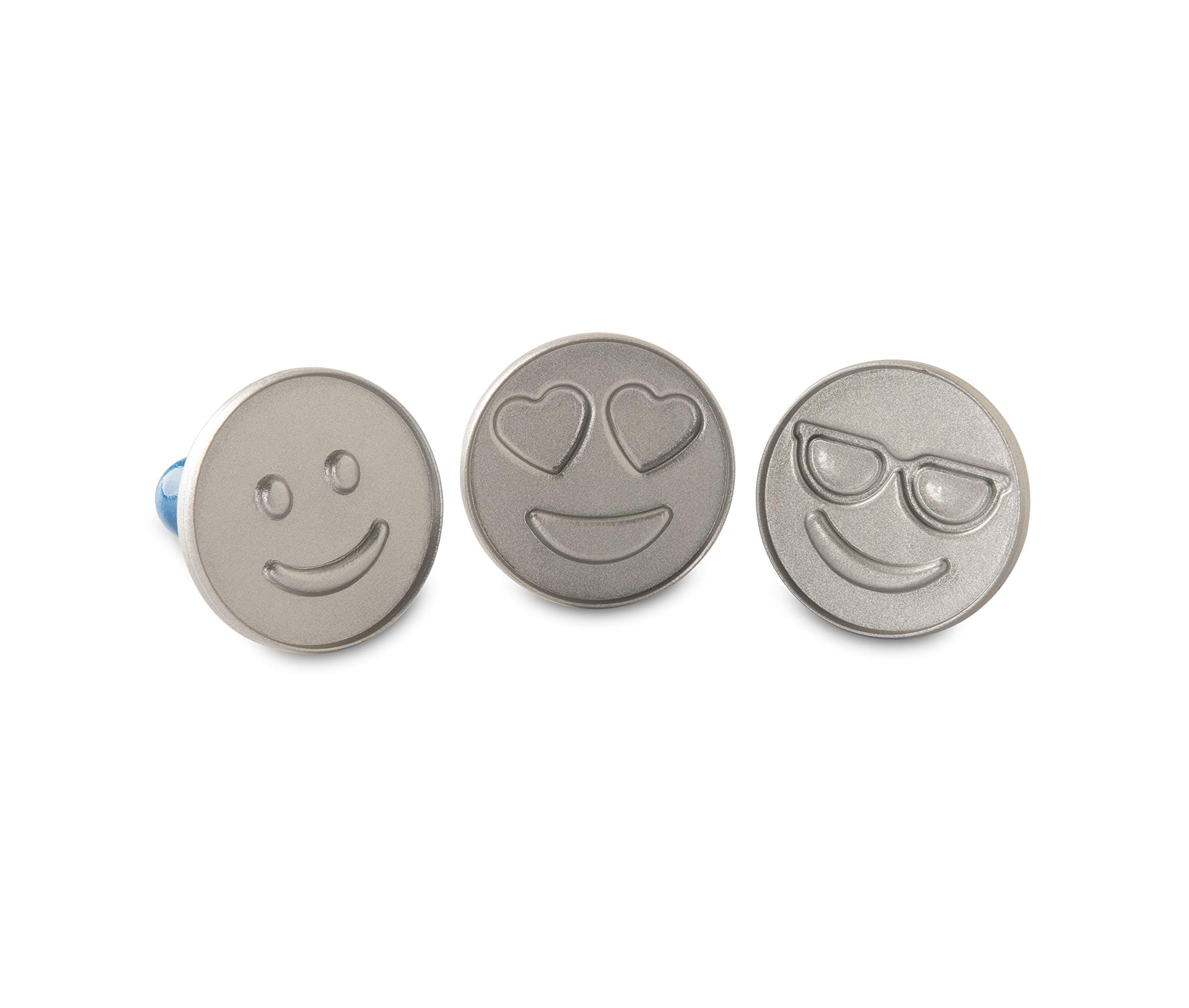 Nordic Ware Emoji Cookie Stamps, Set of 3, with Blue Hardwood Handles