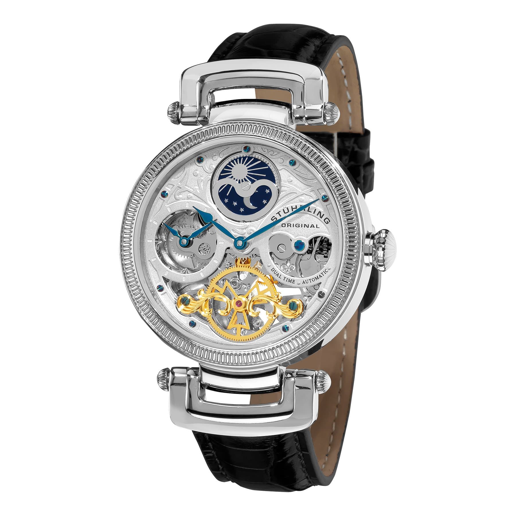 Stuhrling Original Magistrate Men's Automatic Watch with Silver Dial Analogue Display and Black Leather Strap 353A.33152