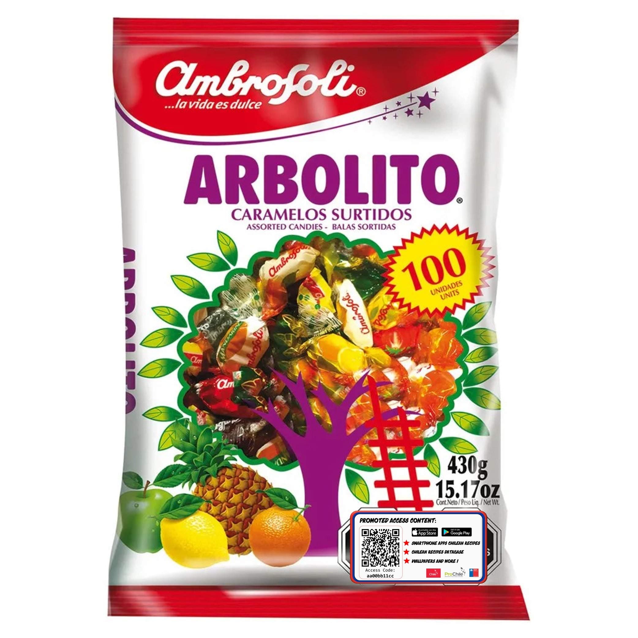 Ambrosoli Arbolito Assorted Candies - Delicious Flavors of Chile, Hard Fruit Candies, Individually Wrapped Candy, Mixed Fruit Candies (100 pieces)
