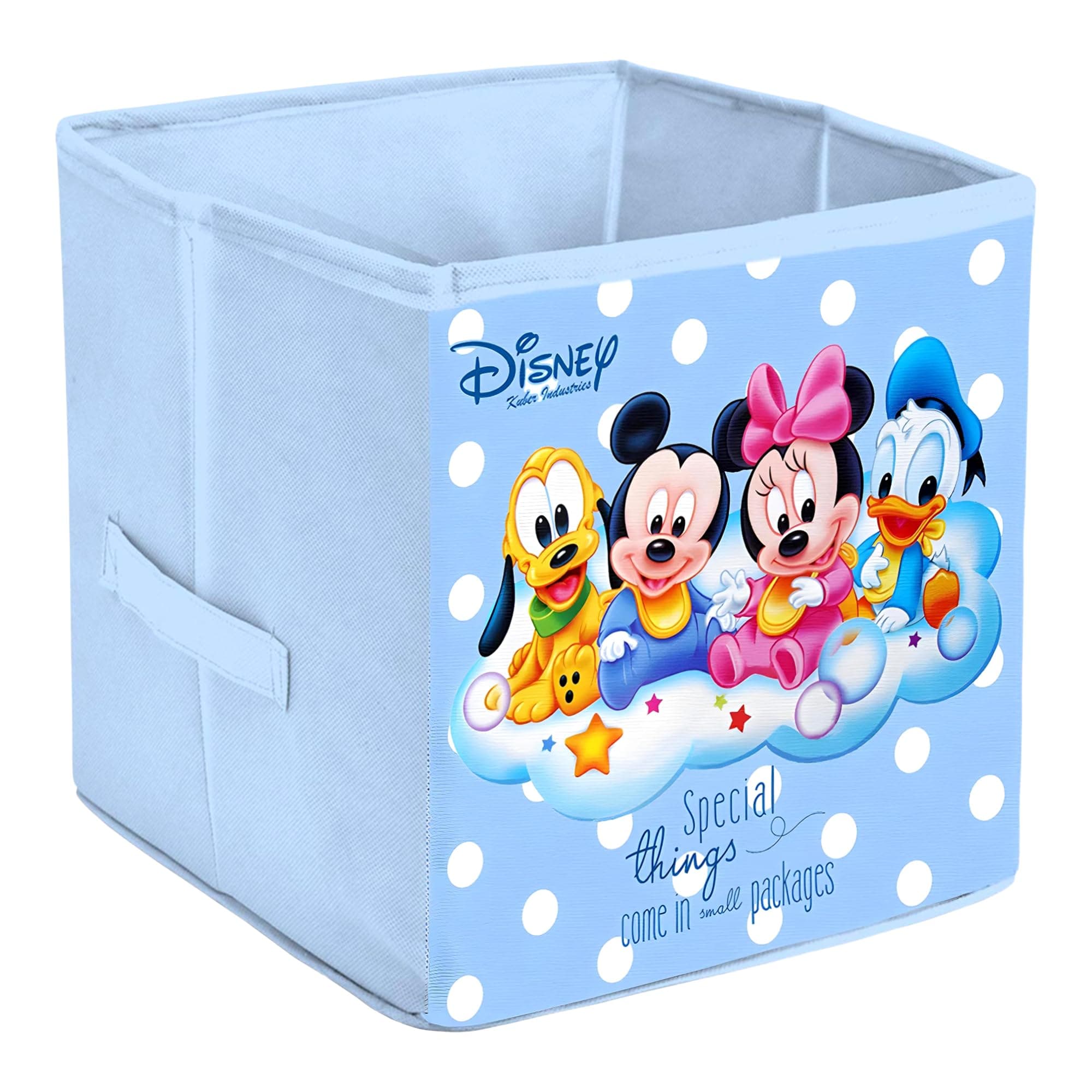 Kuber Industries Disney Baby Team Mickey Print Square Cube Storage Box with Handle|Foldable Non Woven Fabric|Large Size 33 x 33 x 33 CM (Royal Blue)