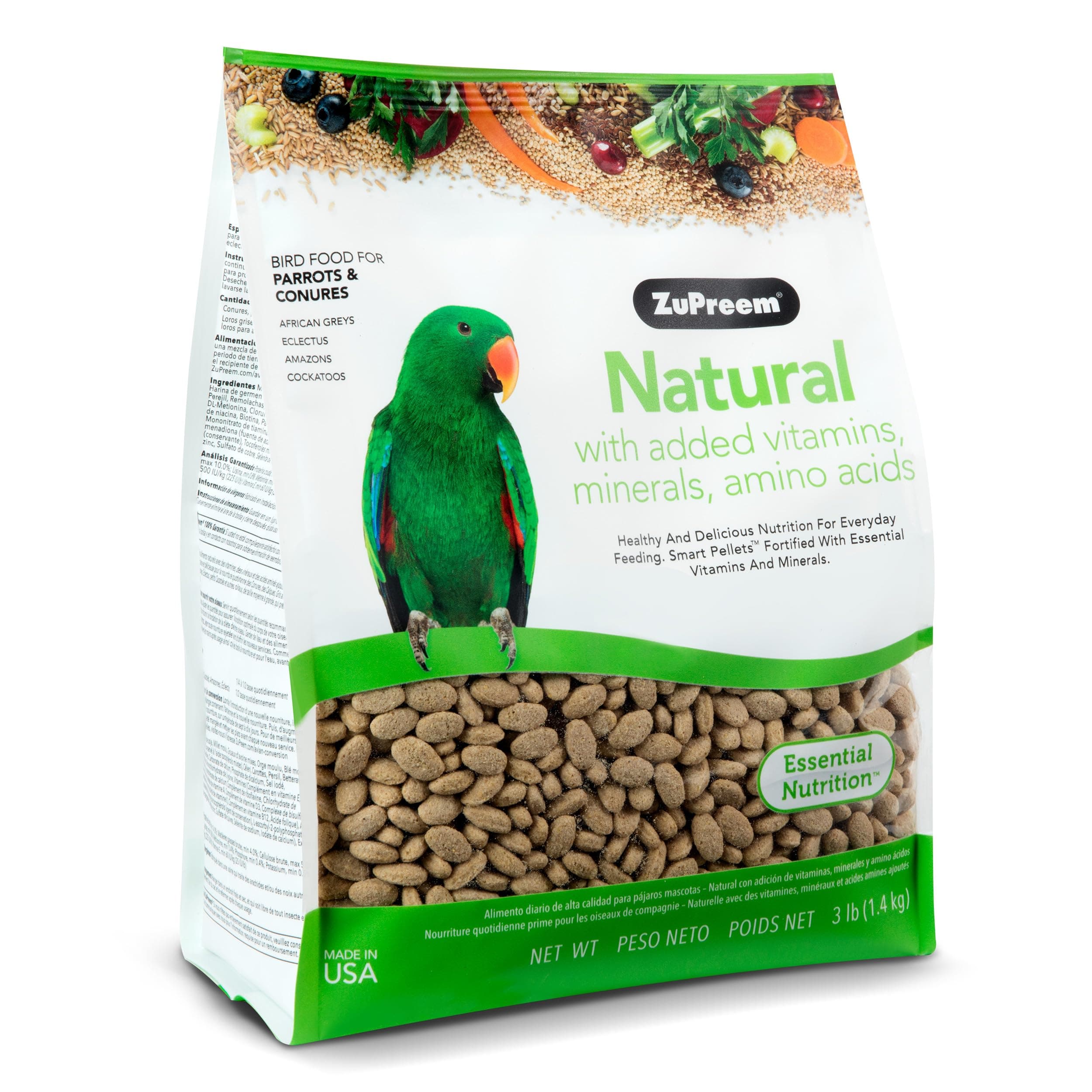 ZuPreem Natural for Medium to Large Birds (1.4 Kilograms, Multicolor), All Life Stages, Pellet