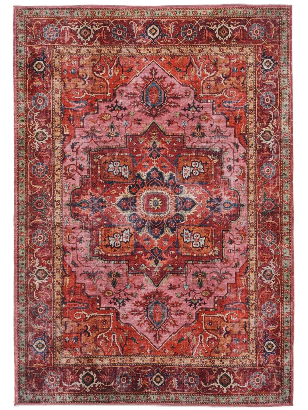 RugVista Georgia Oriental, Rug, Modern carpets, 6′7″ x 9′10″ ft (200x300 cm), Rectangular, Low, Living Room, Bedroom, Kitchen, Machine Wash, oeko_tex_100, Red/Pink