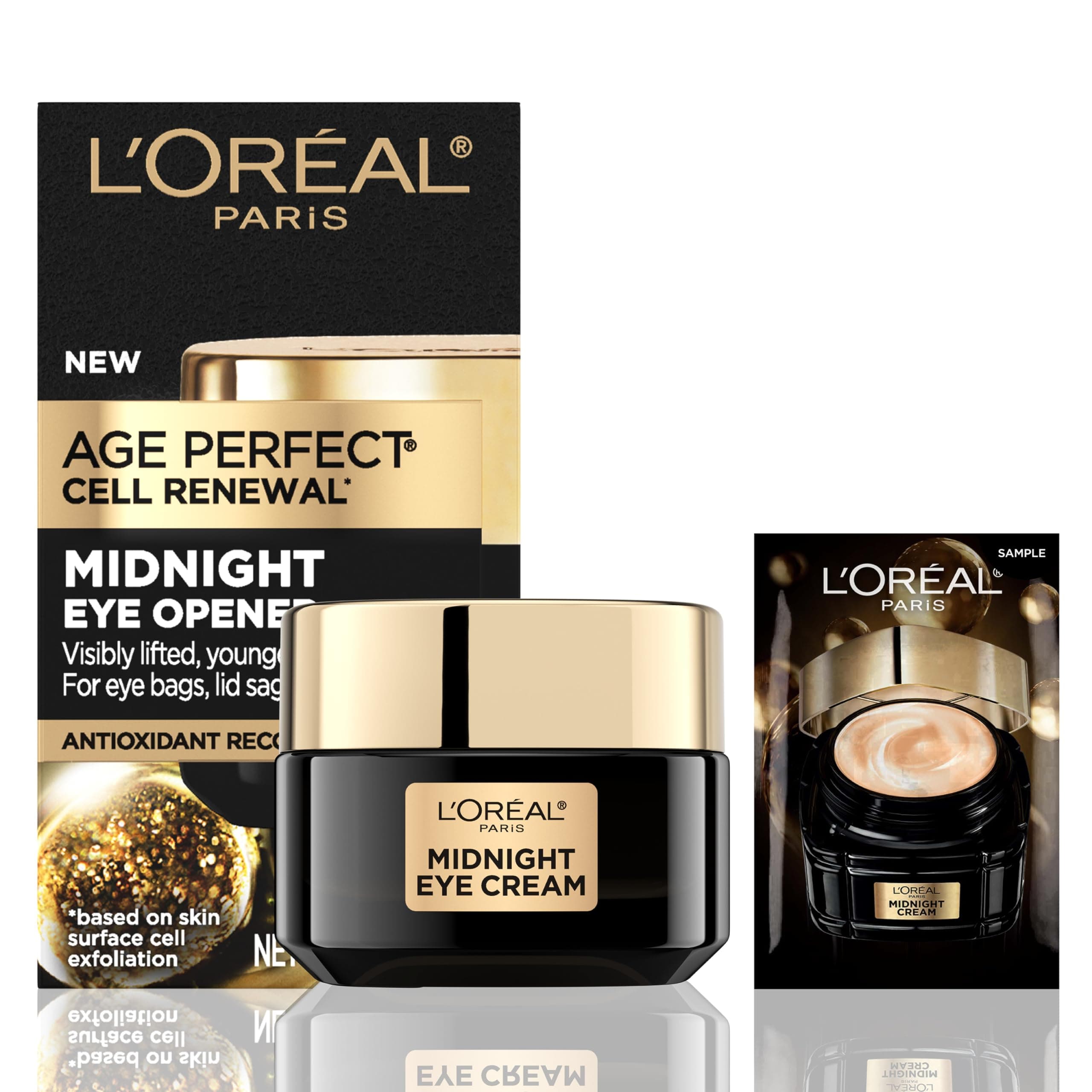 L’Oréal Paris L'Oreal Age Perfect Cell Renewal Midnight Eye Cream, Antioxidant-Rich Under Eye Cream to Treat 8 Signs of Aging, Includes Night Cream Sample