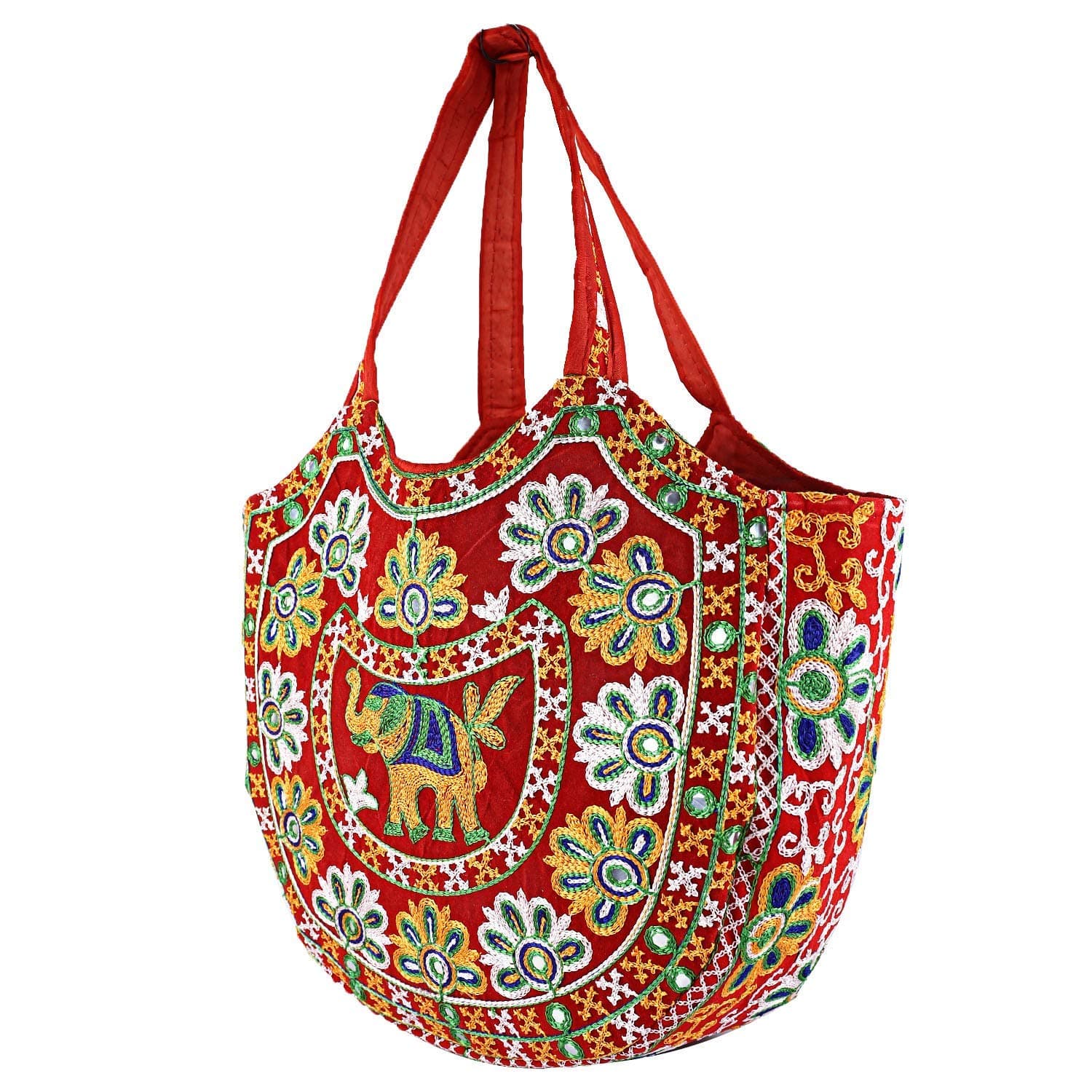 Kuber Industries Mirror Work Silk Shoulder Bag, Large