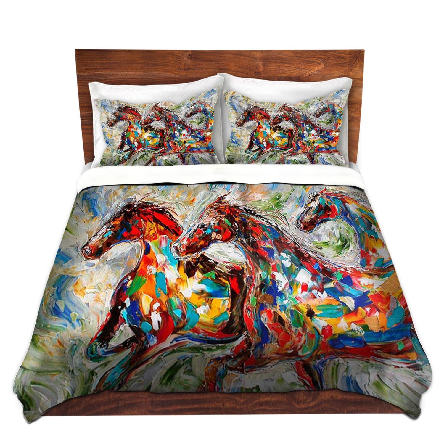 Dia Noche duvetWOVKarenTarlAbstractWildHorses4 Duvet Cover Brushed Twill, King 88" x 104"
