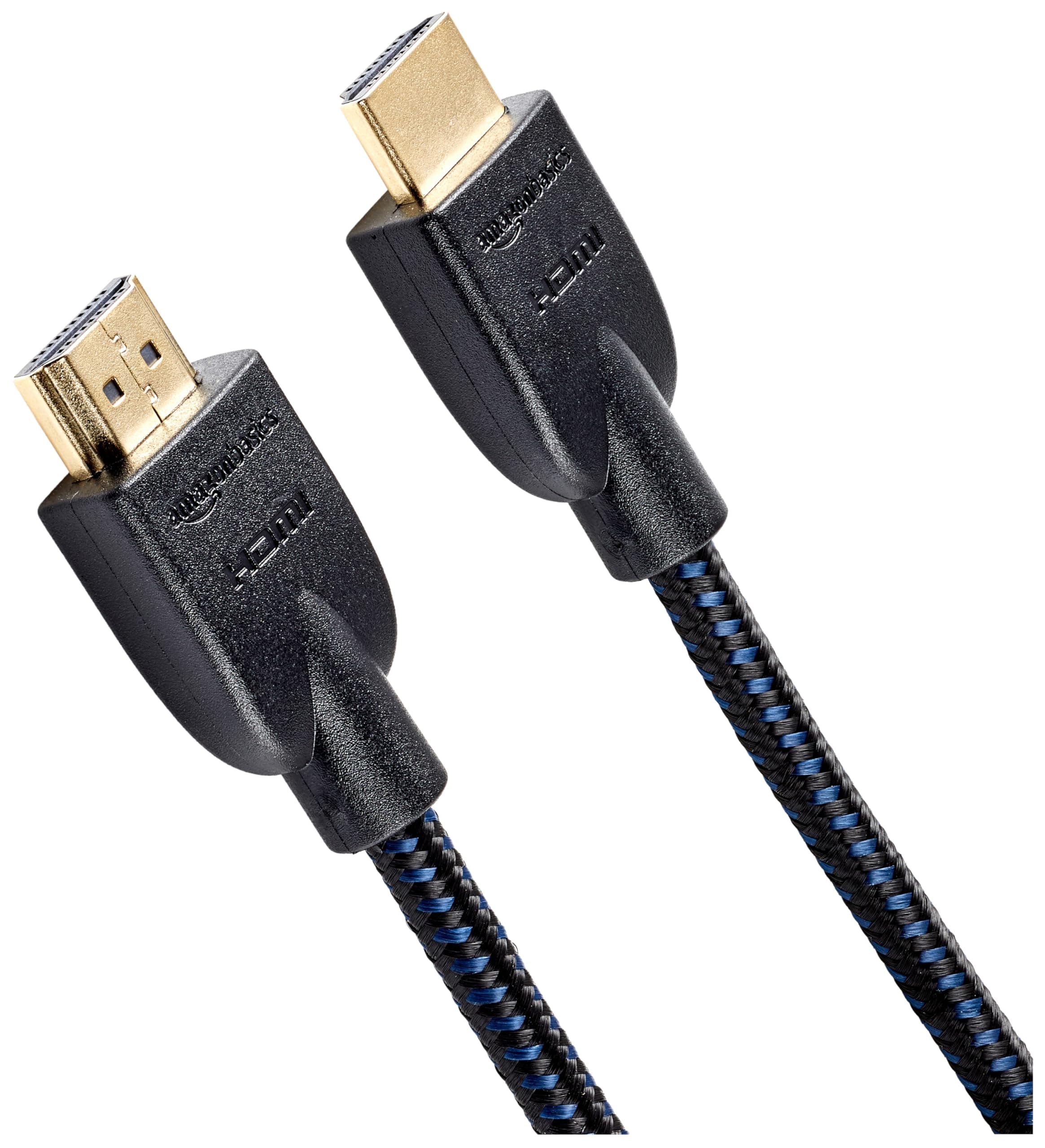 Amazon Basics Nylon-Braided HDMI 2.0 Cable, 6ft, 4K@60Hz, 18Gbps, 2160p, 48 bit, Ethernet, Audio Return, Compatible with TV/PS5/Xbox/Roku/Blu-ray, Black & Blue