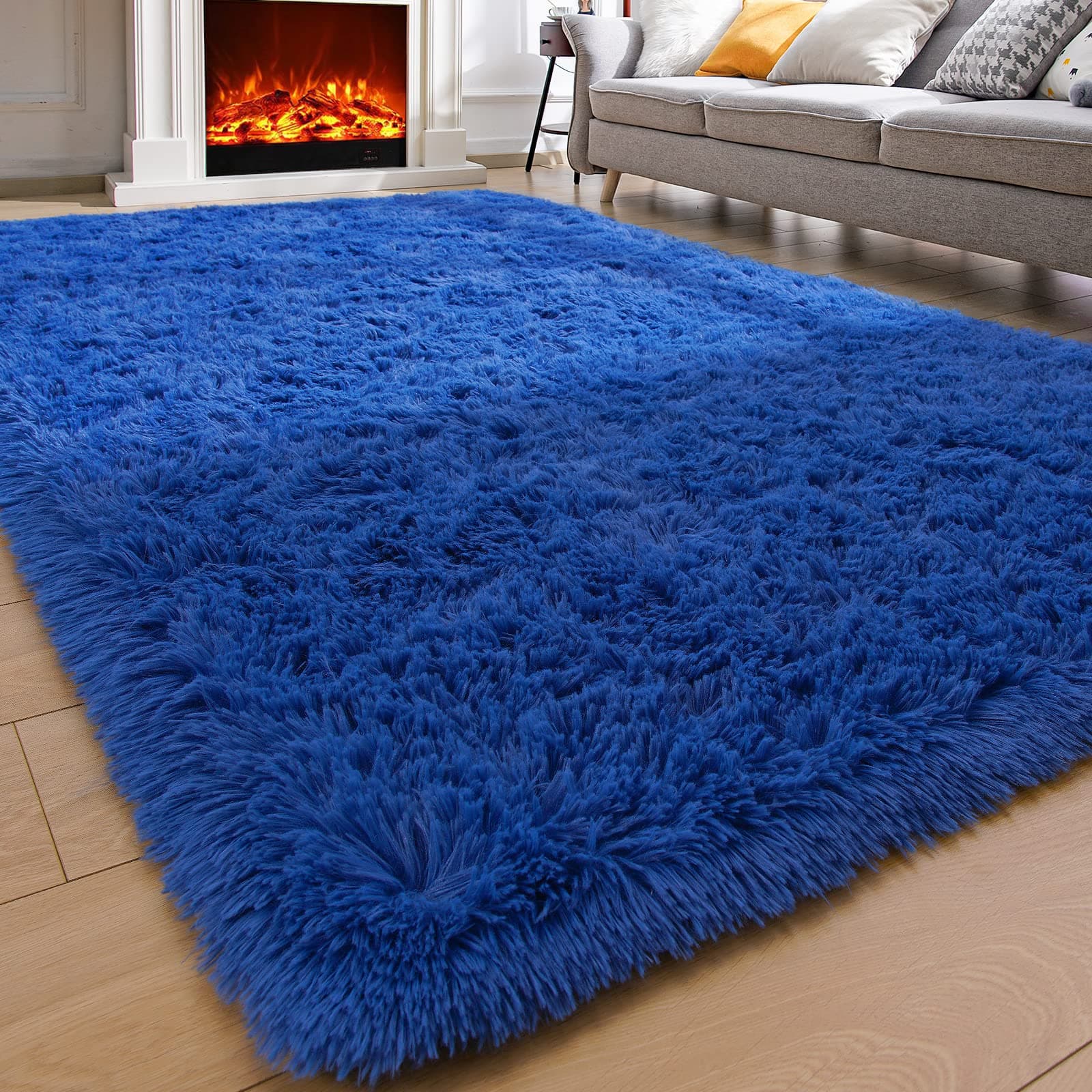 Comeet Fluffy Shaggy Area Rugs for Bedroom, 4'X6', Navy Blue Rug Soft Shag Rug for Living Room, Anti-Skid Bedside Rug for Kids Room, Shaggy Throw Rug for Nursery Room, Dorm Home Decor Furry Carpet