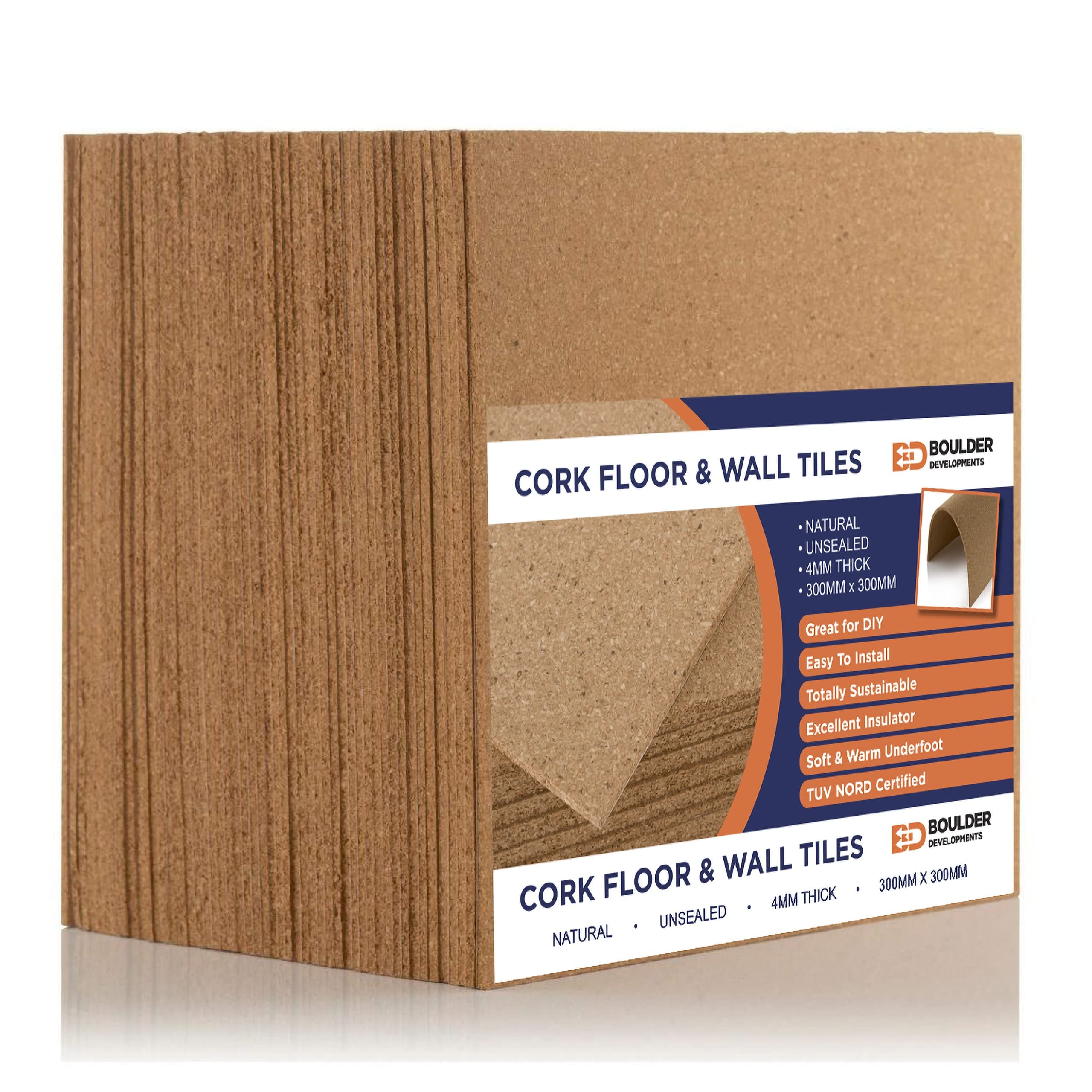 Natural Plain Cork Tiles - 300mm x 300mm x 4mm (Pack of 75)