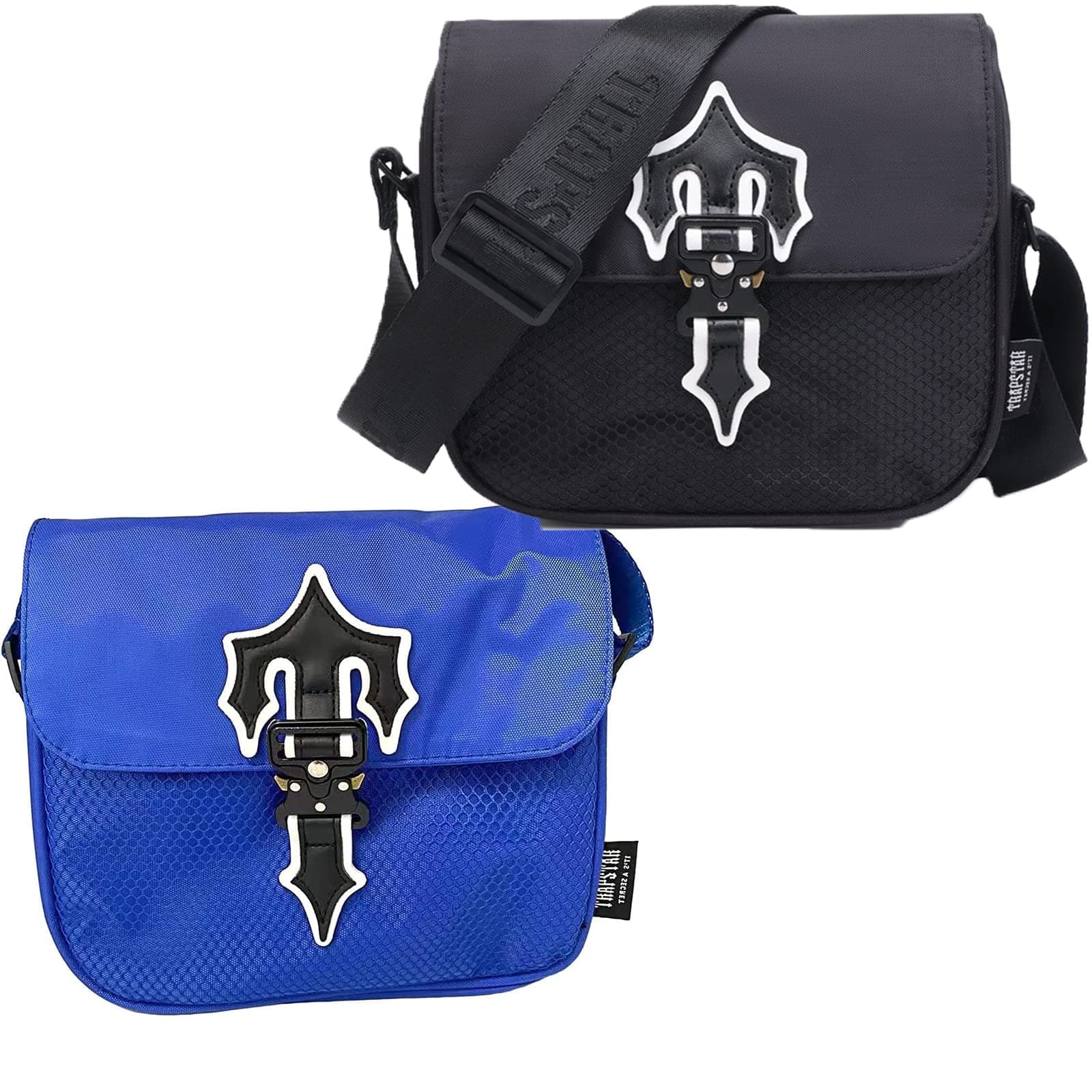 Trapstar Bag, Fashion Brand Trapstar Bag, Crossbody Bag, Oxford Fabric, Hip Hop Size, Large Capacity, Fashion Shoulder Bag for Festivals, Sports and Travel,Black,Blue&black