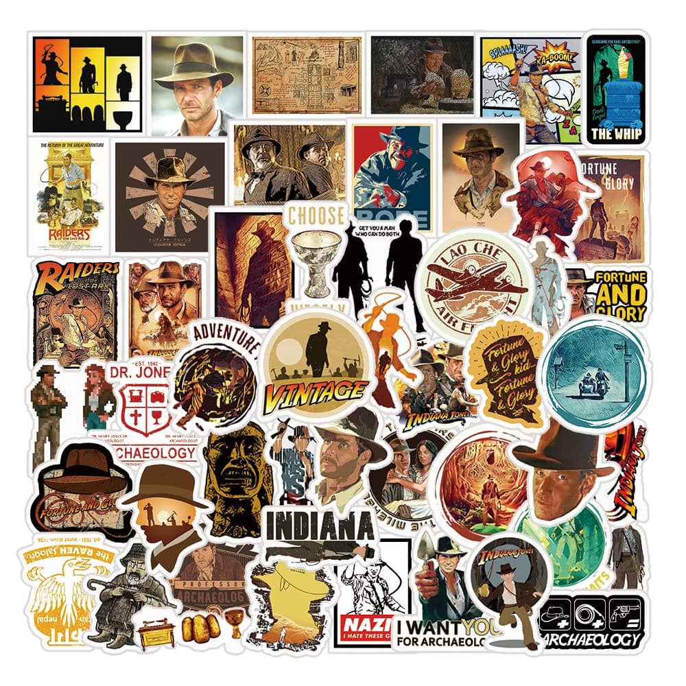 51Pcs Indiana Jones Raiders of The Lost Ark Stickers Pack | Classic Movie Vinyl Waterproof Stickers for Water Bottle,Skateboard,Laptop,Phone,Car Decal Stickers