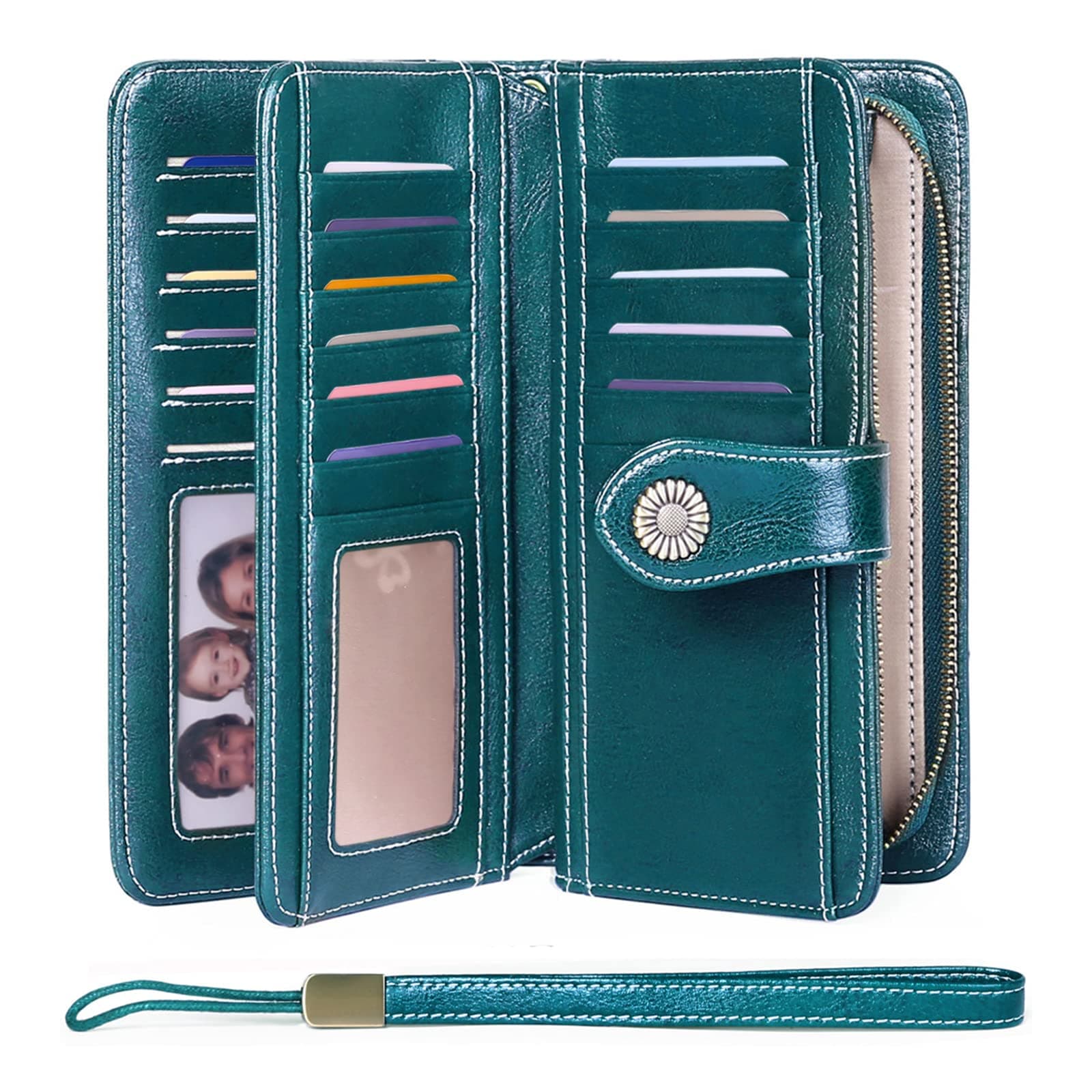 Women Leather Wallet Large Capacity Bifold RFID Blocking Card Holder with Zipper Coin Pocket