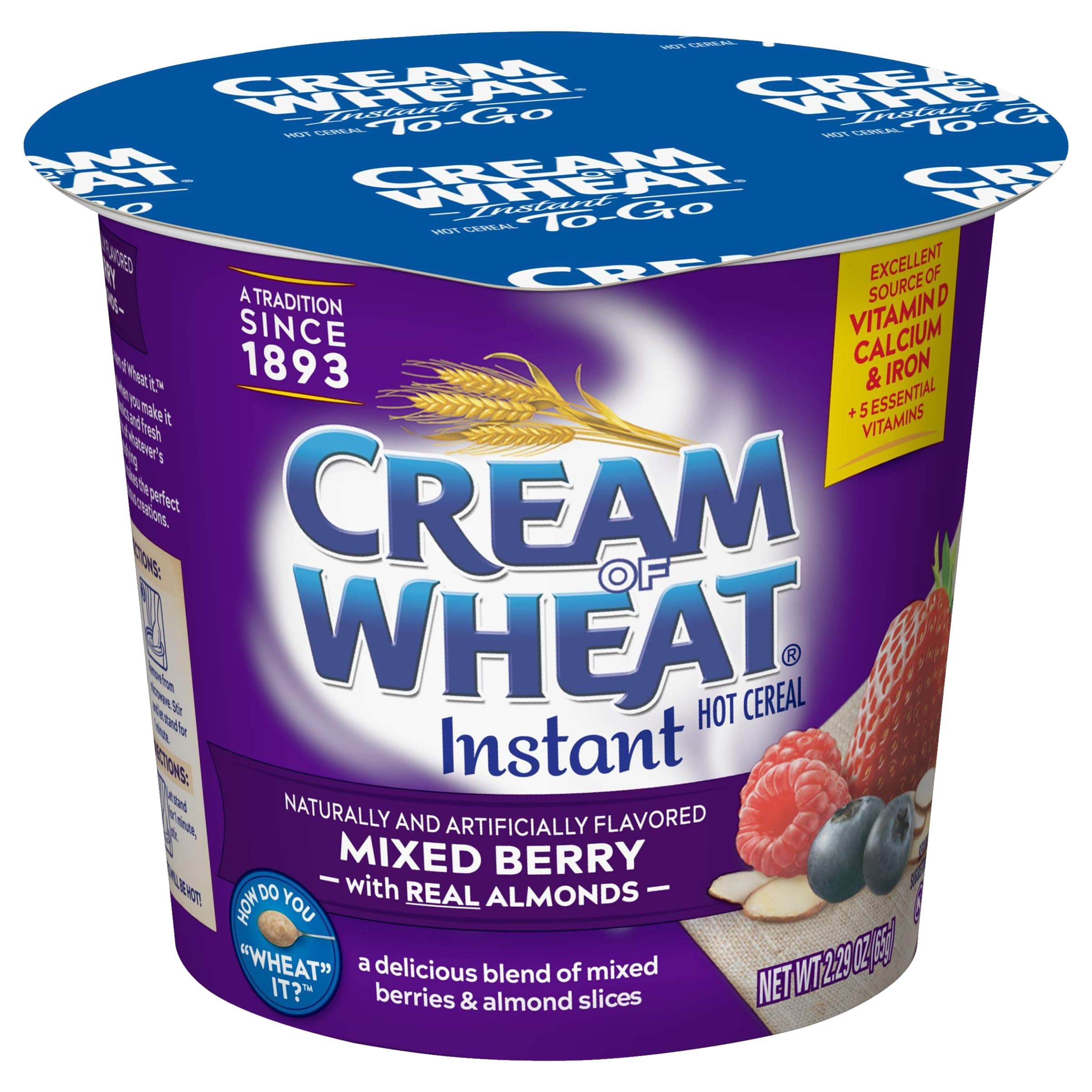 Cream of WheatInstant Hot Cereal To-Go Cups, Mixed Berry with Almonds, 2.29 Ounce (Pack of 6)
