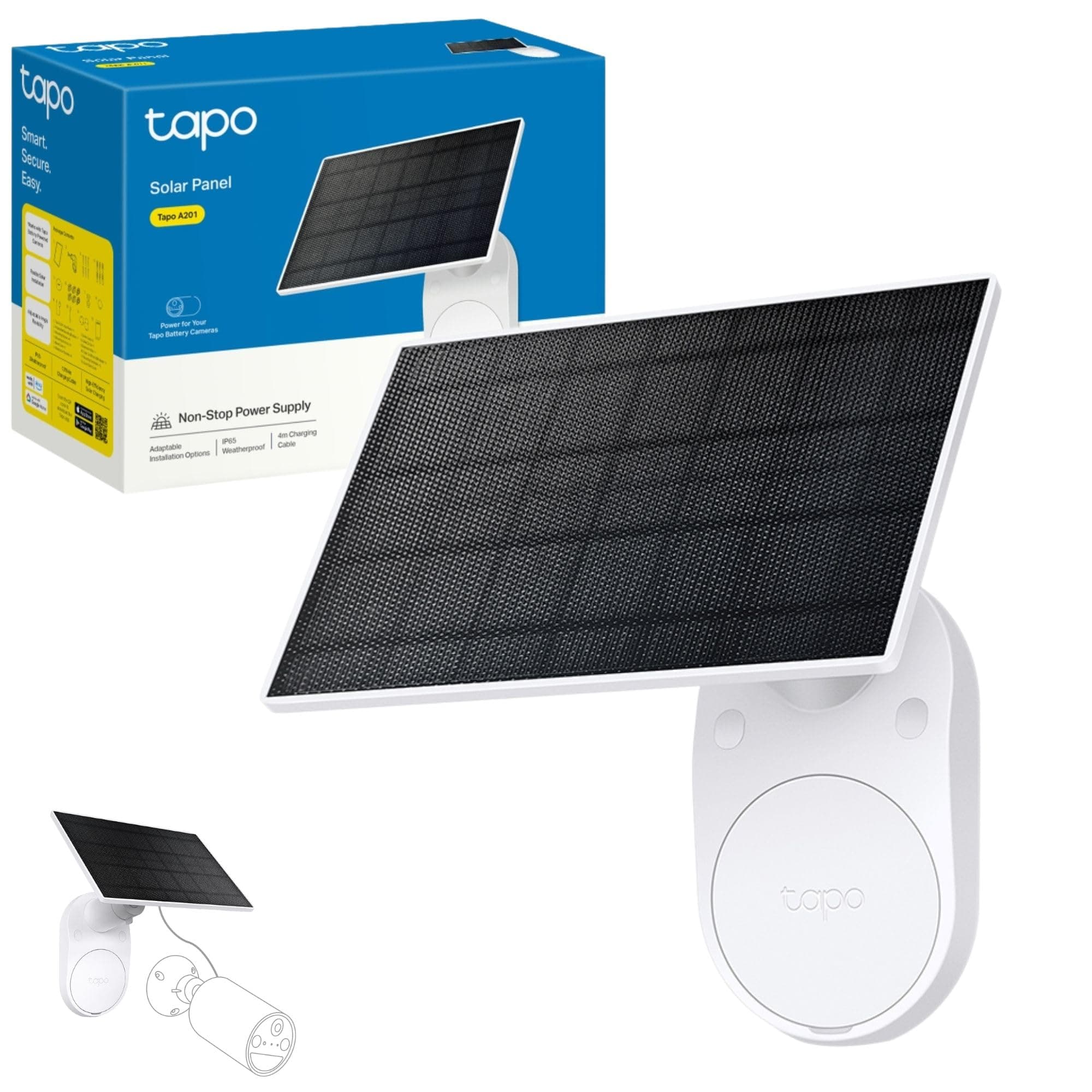 Tapo Solar Panel, Flexibly Installed and Angle Adjustment, High-Efficiency 45min Solar Charging, IP65 Weatherproof, Works with Tapo Battery-powered Cameras