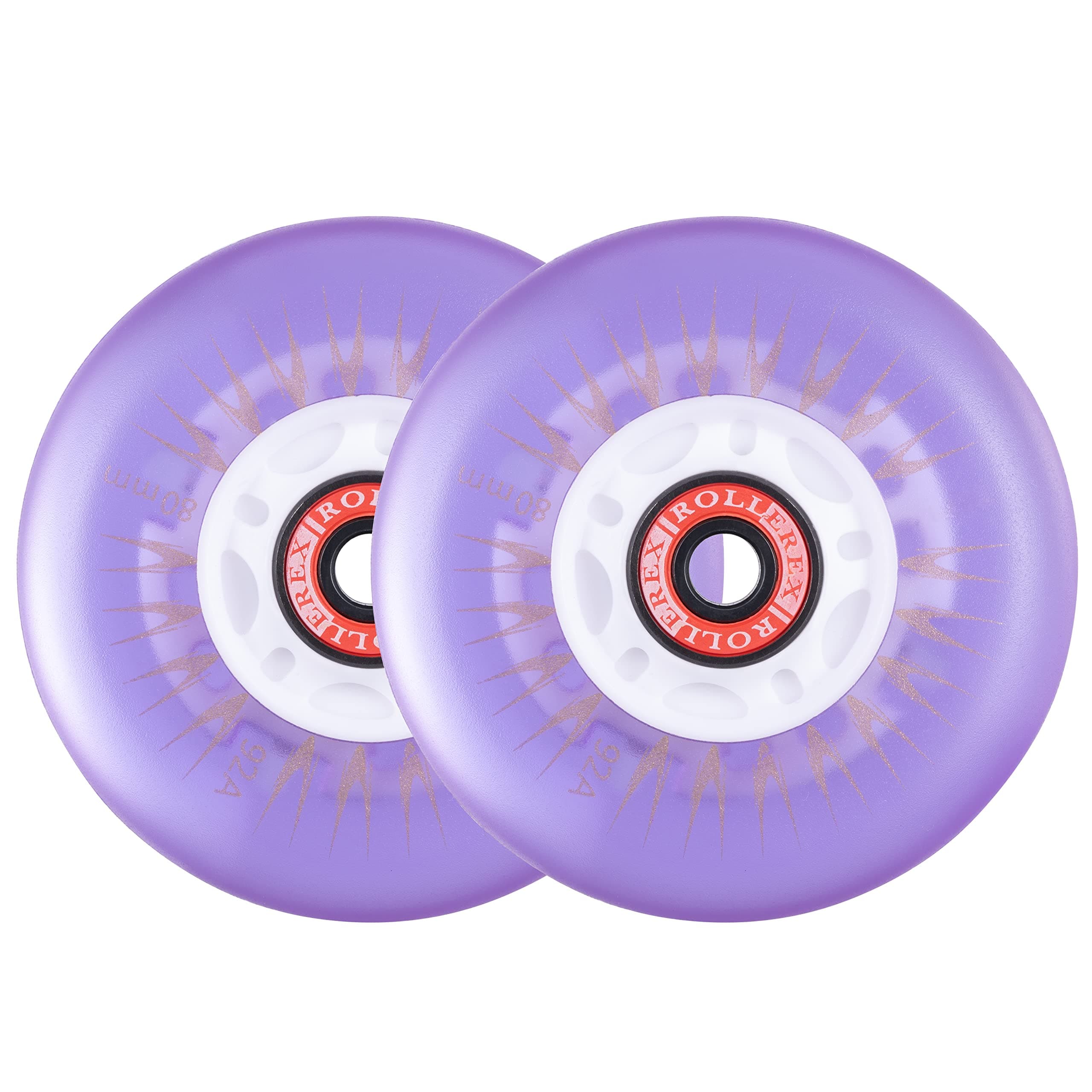 Rollerex 2-Pack, Glowrider 92A LED Light Up Wheels w/Bearings - Glow in The Dark! (for Any Product Using Inline Skate Wheels) (Multiple Size and Color Options Available)