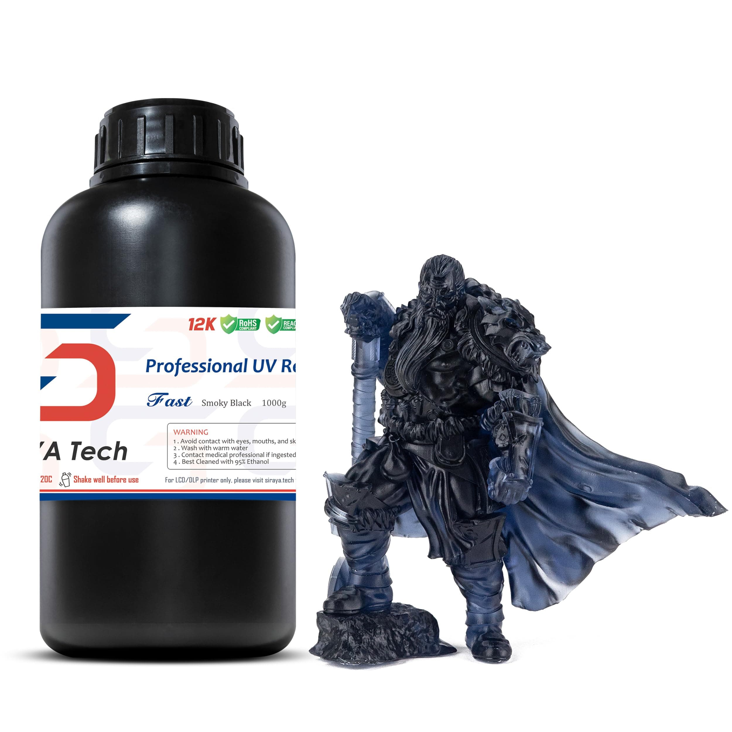 Siraya Tech Fast ABS-Like 3D Printer Resin 405nm UV-Curing Non-Brittle High Precision 3D Printing Liquid Standard Photopolymer Resin for LCD DLP 3D Printing 8K Capable (Smoky Black, 1kg)