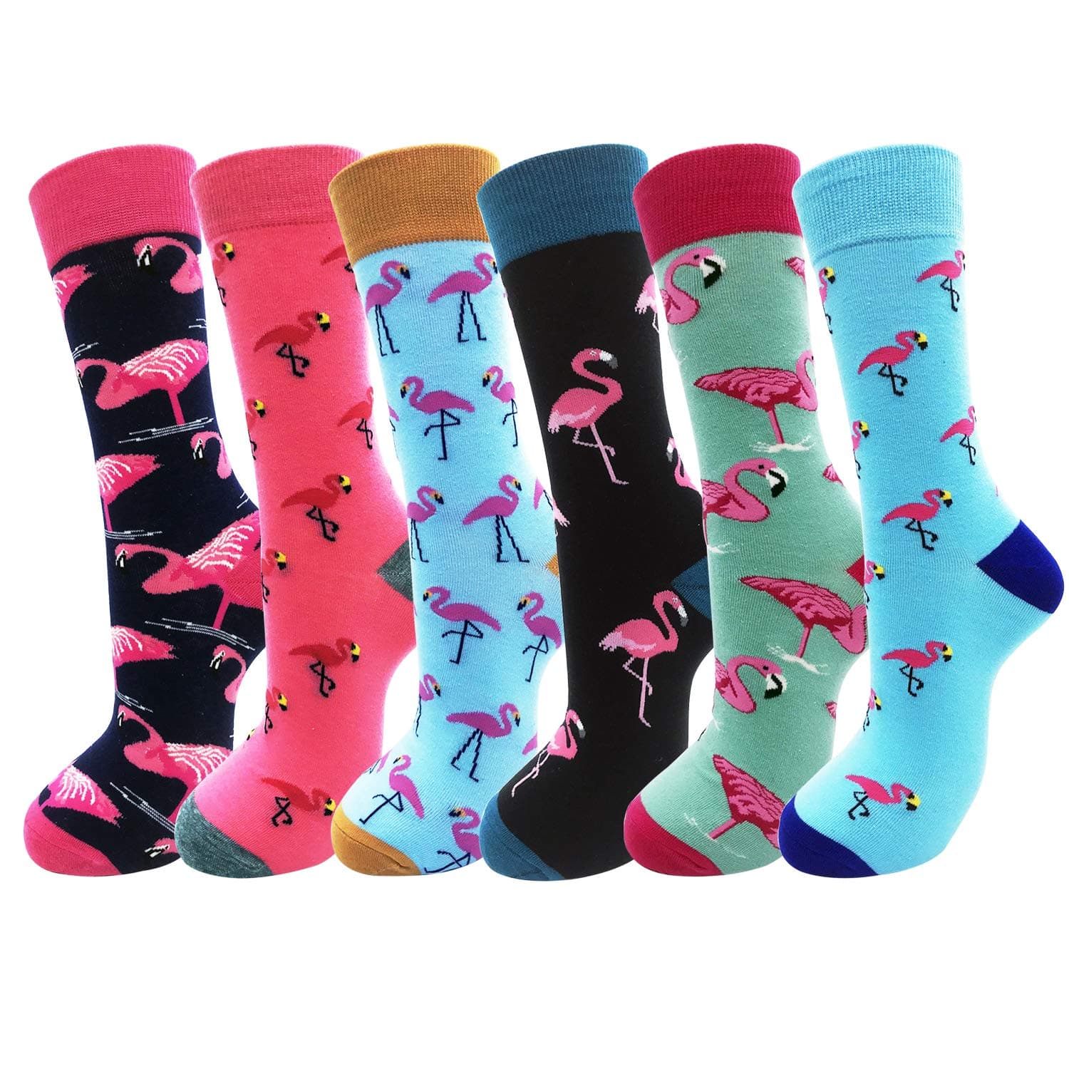 Moyel 6 Pairs Flamingo Socks Flamingo Gifts For Women Fun Funny Socks Novelty Cool Crazy Funky Dress Socks