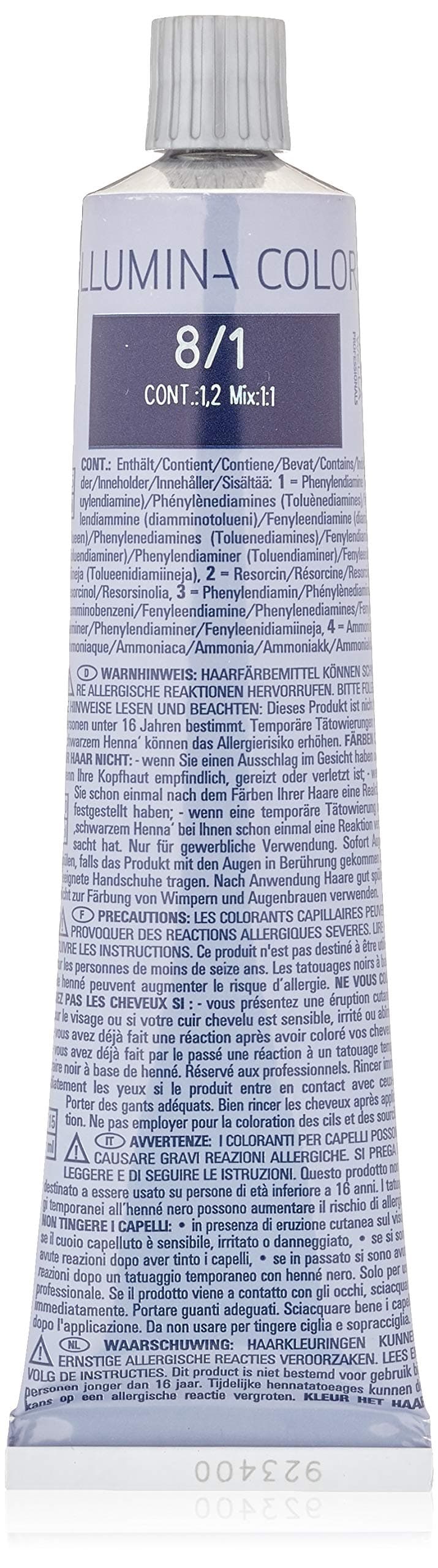 WELLA Illumina Color Permanent Hair Color, No. 8/1 Light Ash Blonde, 60ml 8005610542485