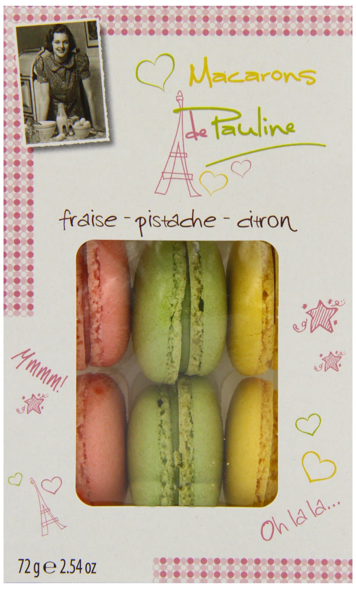 Macarons de Pauline Strawberry/ Pistachio/ Lemon Gift Box 72 g (Pack of 4)