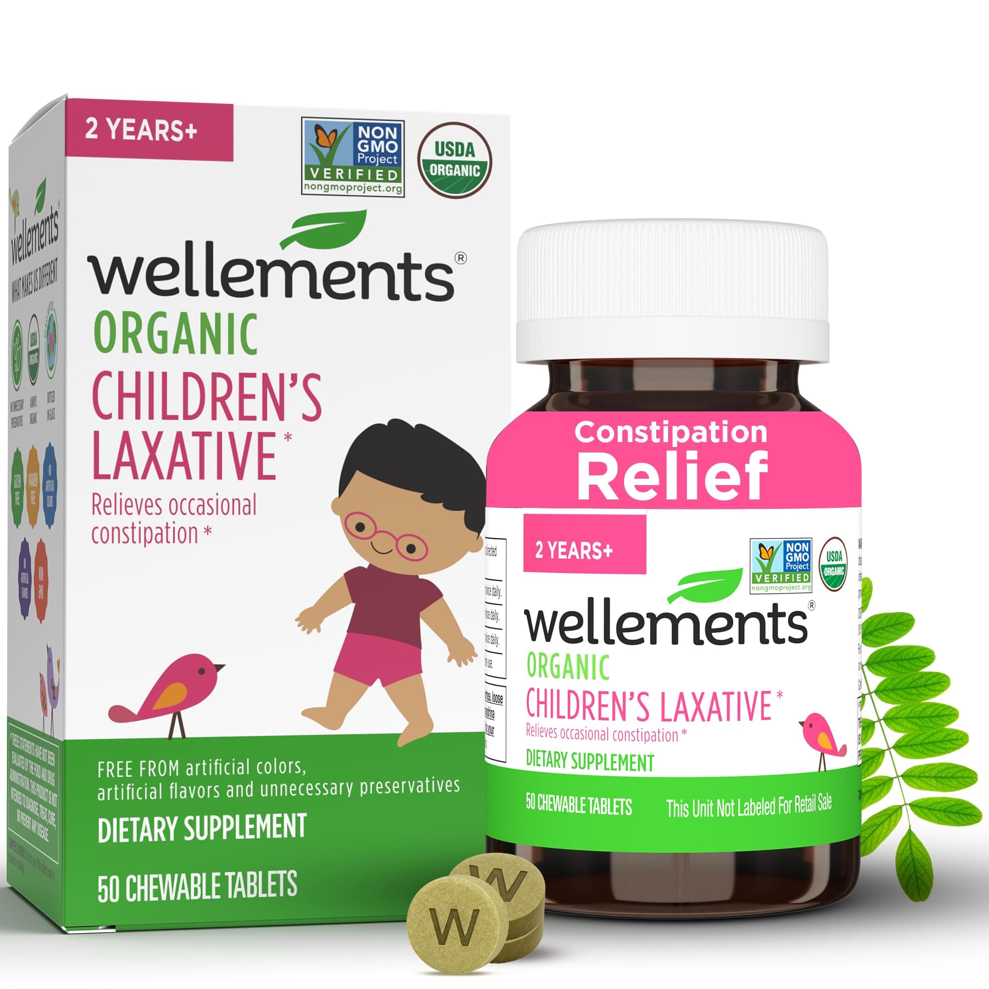 Wellements Organic Children's Laxatives for Constipation (50 Chewable Tablets) | Organic Senna Tablets for 2+ Kids | Non-GMO, USDA Organic, Gluten Free | Natural Laxatives for Constipation Relief*