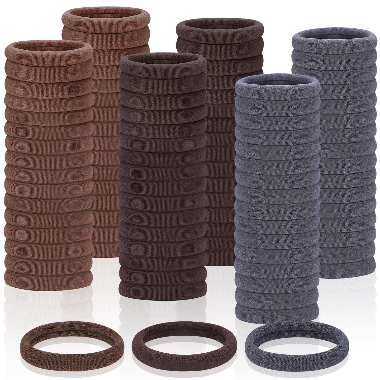 150 Pcs Seamless Elastic Hair Ties No Damage for Thick & Thin Hair, Ponytail Holders, Elastics, Soft Pony Tails Bands for Women, Dark Brown & Light Brown & Gray