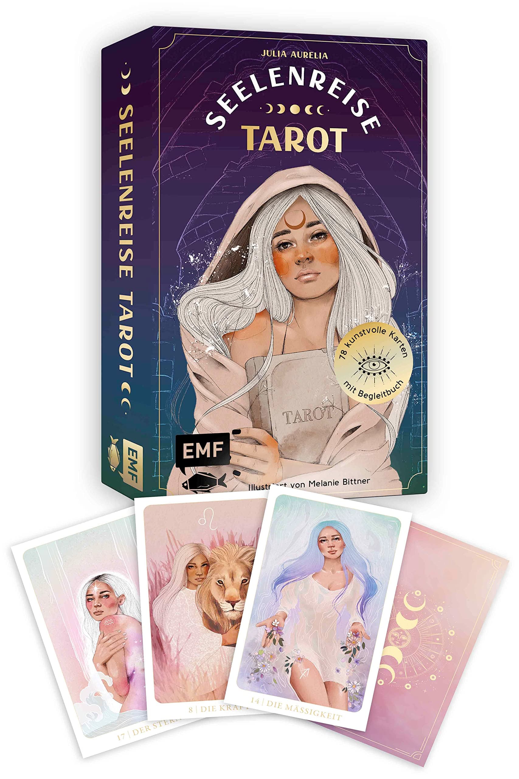 Tarot-Kartenset: Seelenreise Tarot: 78 kunstvoll illustrierte Karten mit Goldrand und Begleitbuch