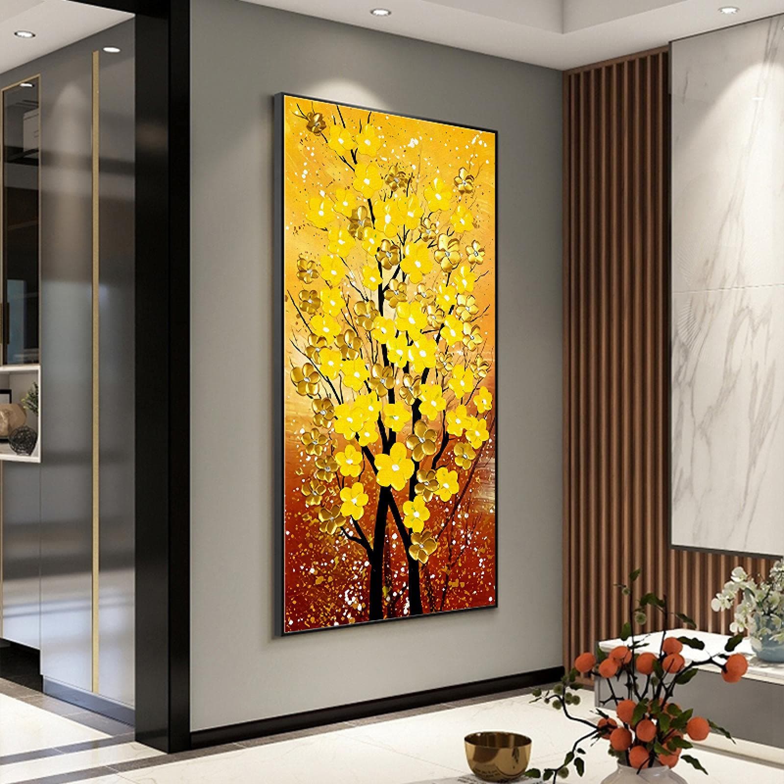 HSFFBHFBH Yellow Rich Money Tree Canvas Painting Modern HD Prints and Posters Wall Art Abstract Picture for Living Room Home Decor 80x160cm(32''x63'') Inner Frame