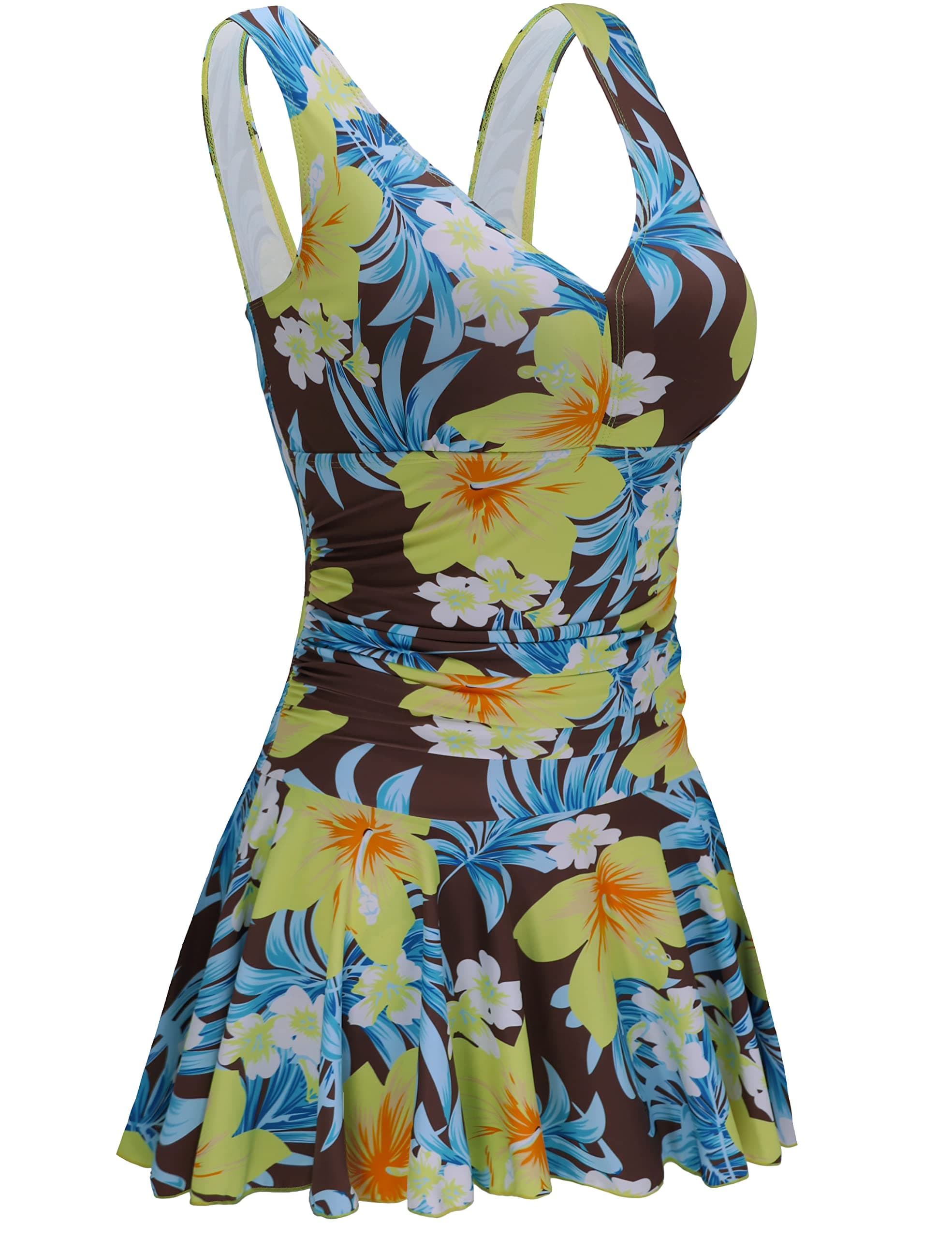 AONTUS Women's One Piece Plus Size Swimsuits Tummy Control Swimwear with Boyshort