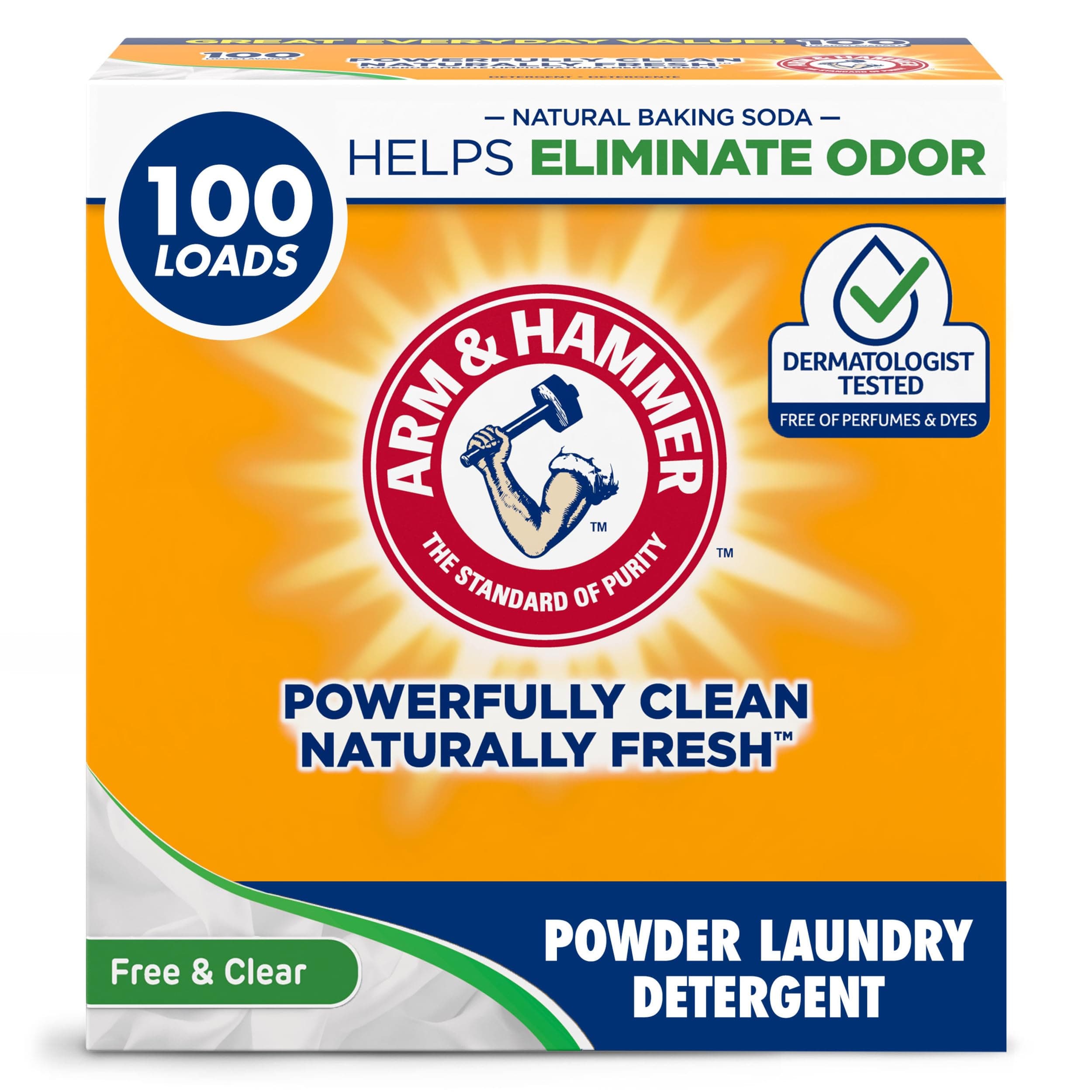 ARM & HAMMER Powder Laundry Detergent, Free of Perfume and Dyes, 100 Loads
