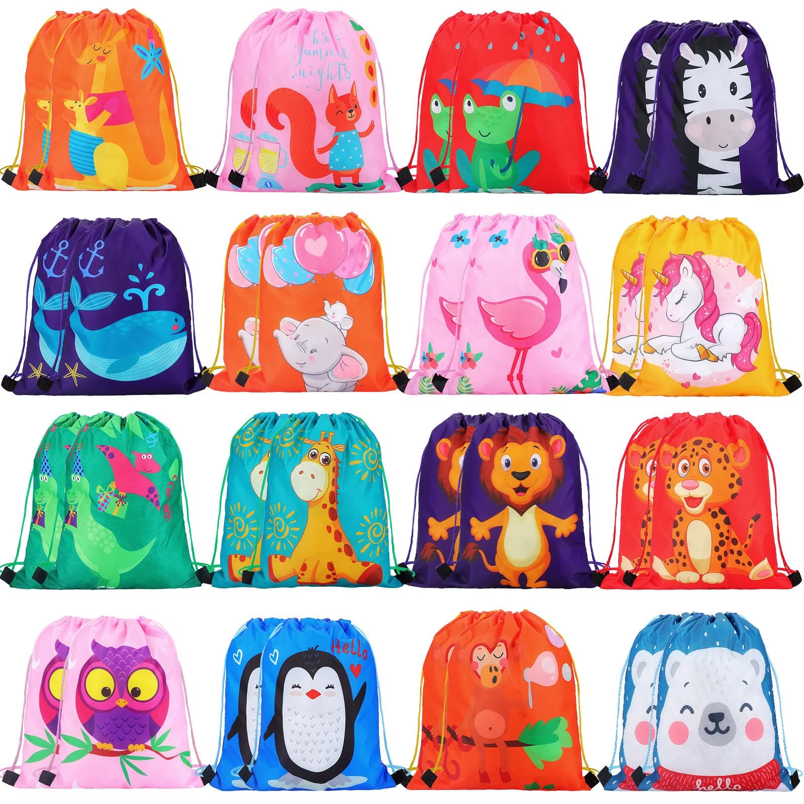 Shappy Animal Party Favor Drawstring Bags for Kids Birthday Supplies Carton Animal Backpack String Bags for Boys Girls Baby Shower Birthday Party Gift (32 Pack)
