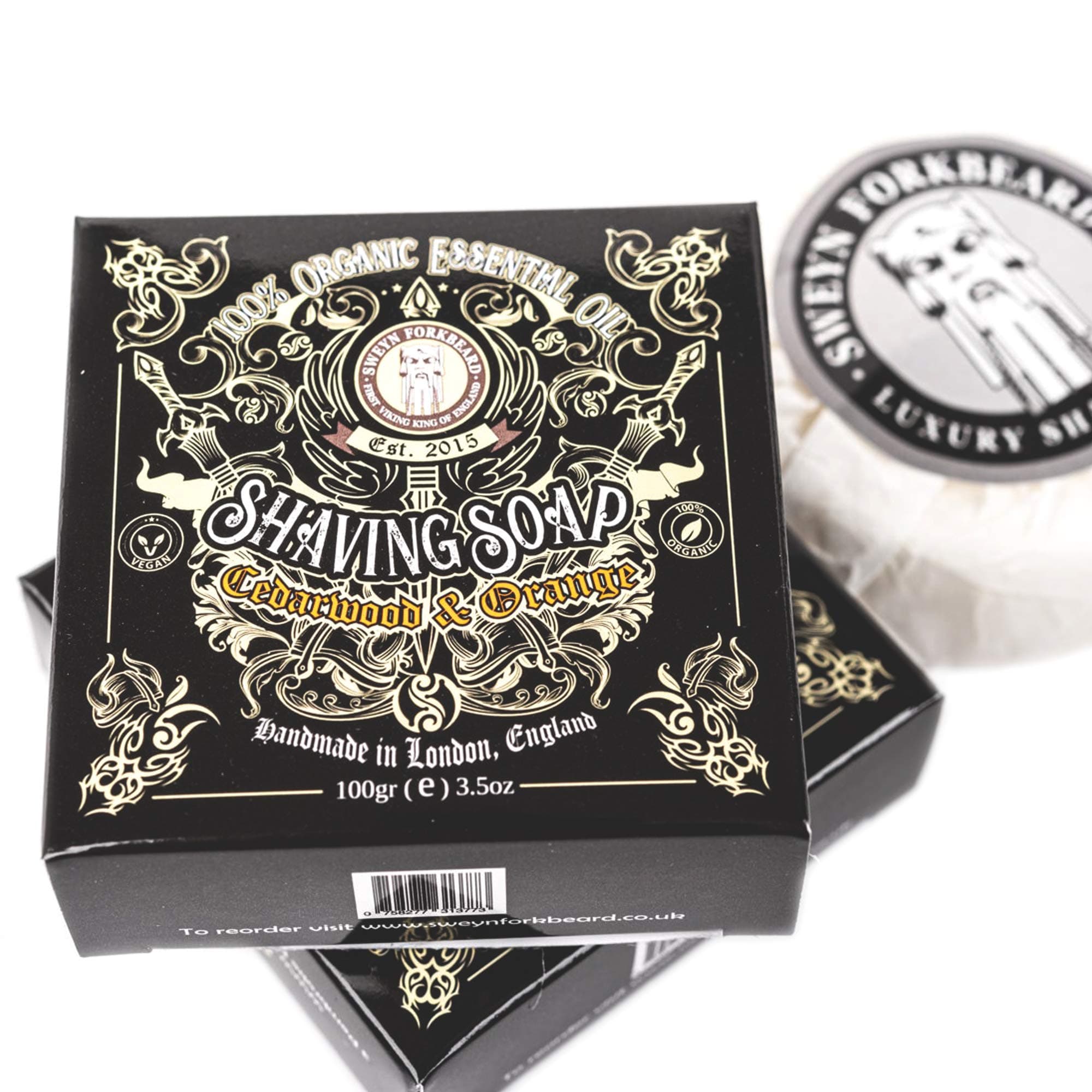 Shaving Soap Cedarwood & Orange Sweyn Forkbeard - 100% Organic Premium Shaving Soap Made in London