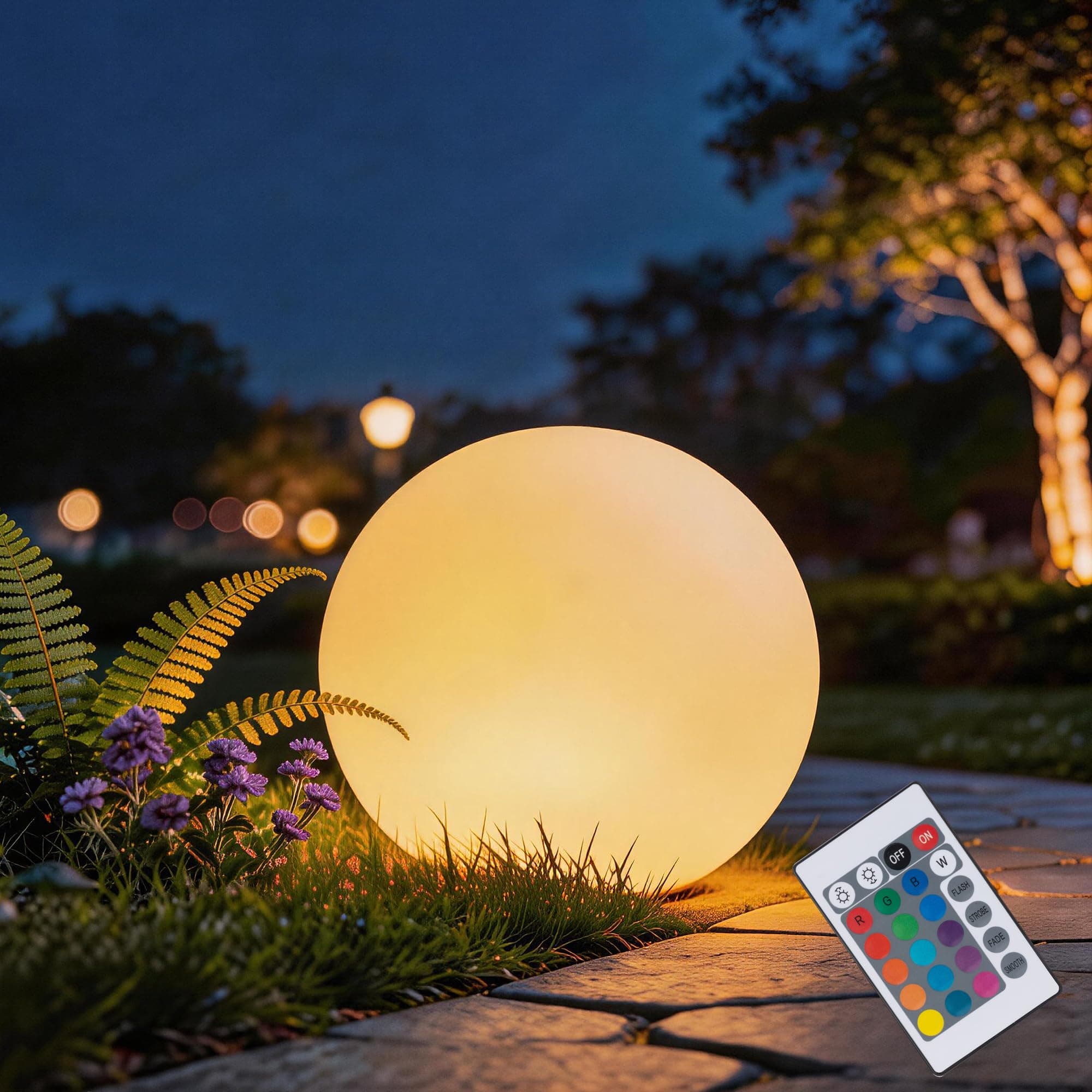 8 Inch Ball Light, Outdoor Glow Globe Light with Remote Control, LED Solar Gazing Ball Night Light 16 Modes RGB Color Changing, Waterproof Solar Globe for Garden Yard Pathway Decor