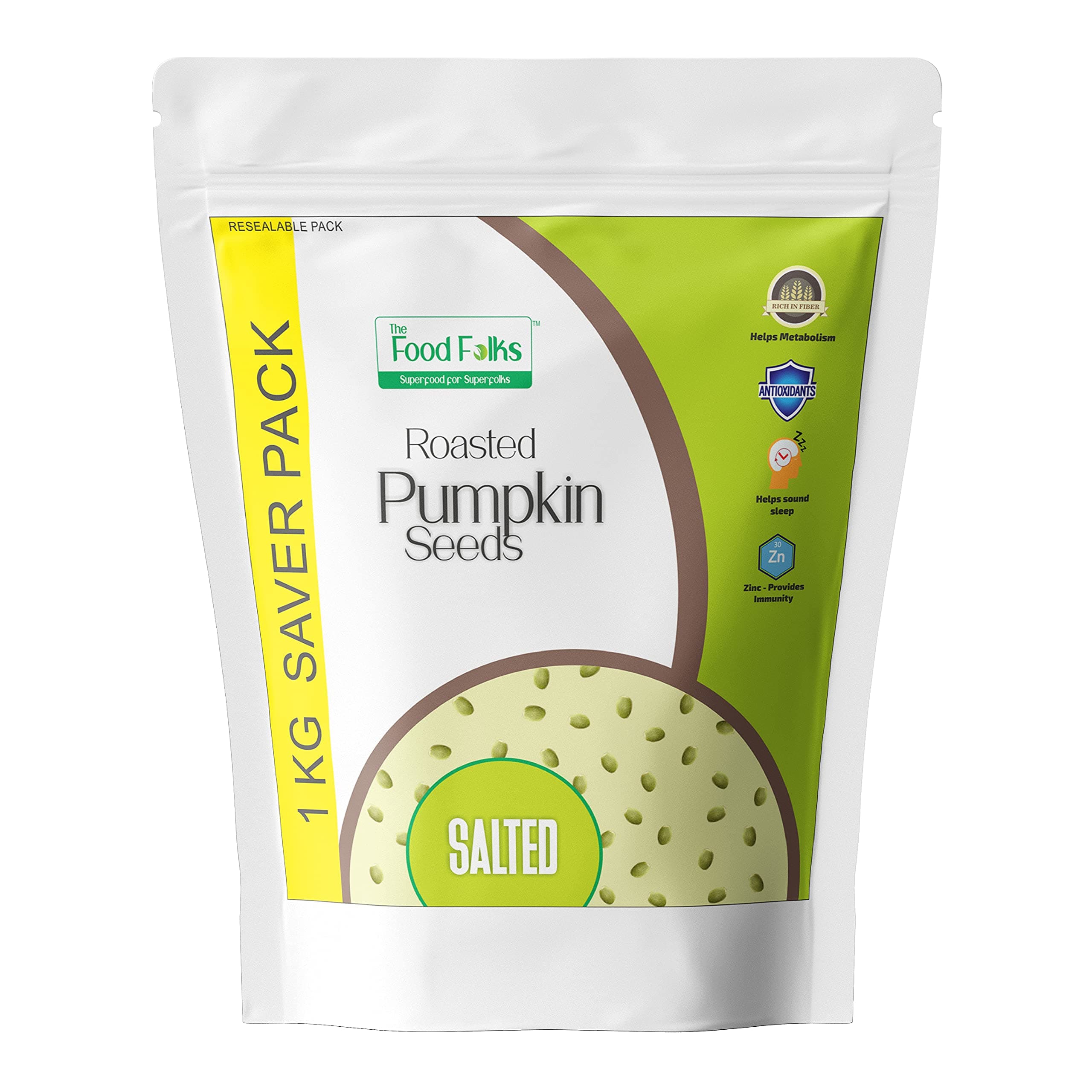 The Food Folks Roasted Pumpkin Seeds Salted 1KG- Immunity Booster Seeds | Plant Protein Rich | Pumpkin Seeds for Eating