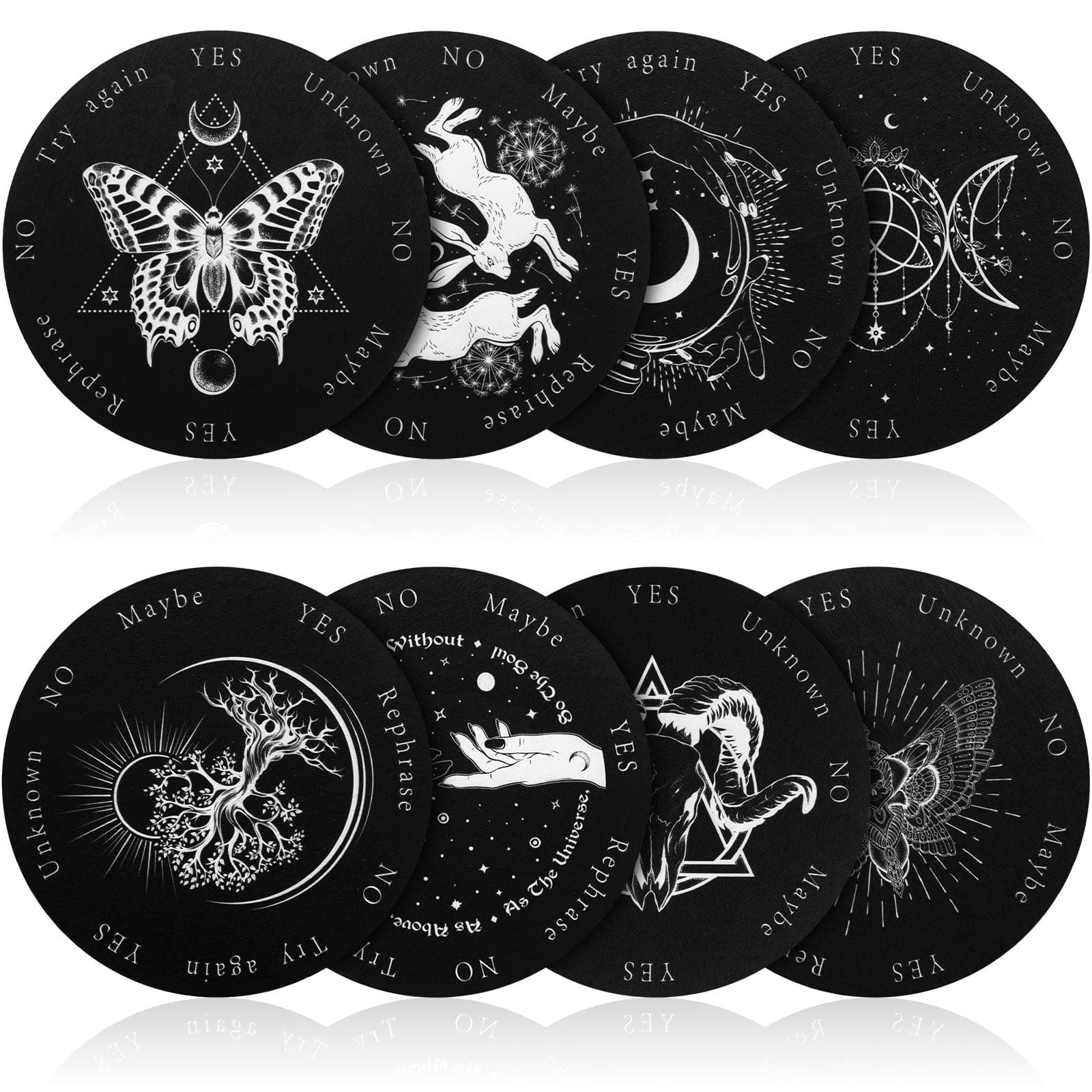 8 Pack Pendulum Board for Divination Dowsing Board Divination Metaphysical Message Witch Wooden Board Wiccan Decision Making Pendulum Kits for Beginners, 6 Inch (Classic Style)