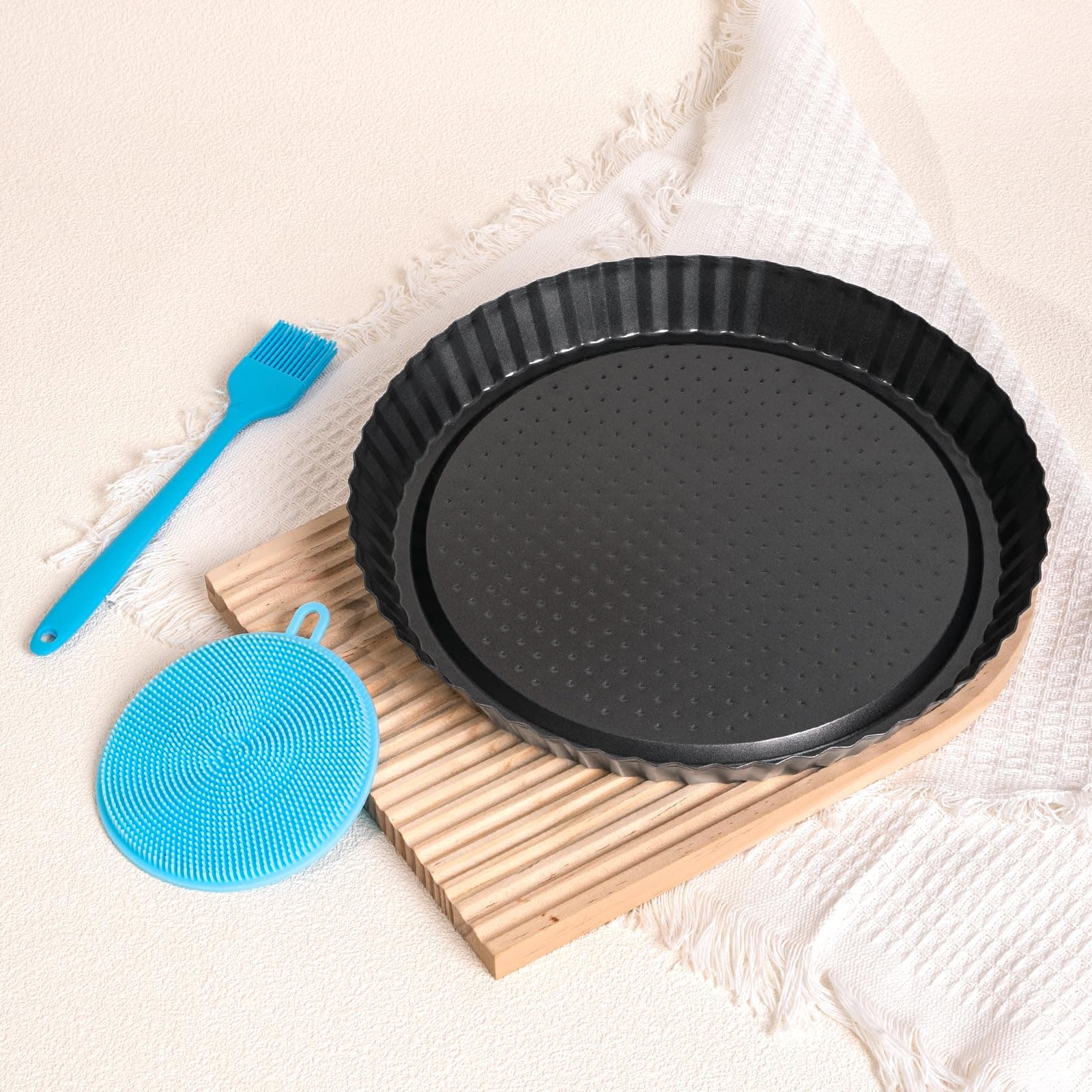 Sponge Flan Tin 28cm / 11inch, Flan Pan with Non-Stick Coating, Flan Case Sponge, Fluted Round Quiche Dish, Flan Tins for Baking, Flans, Quiches, Flan case Tin, Carbon Steel,Dark Grey