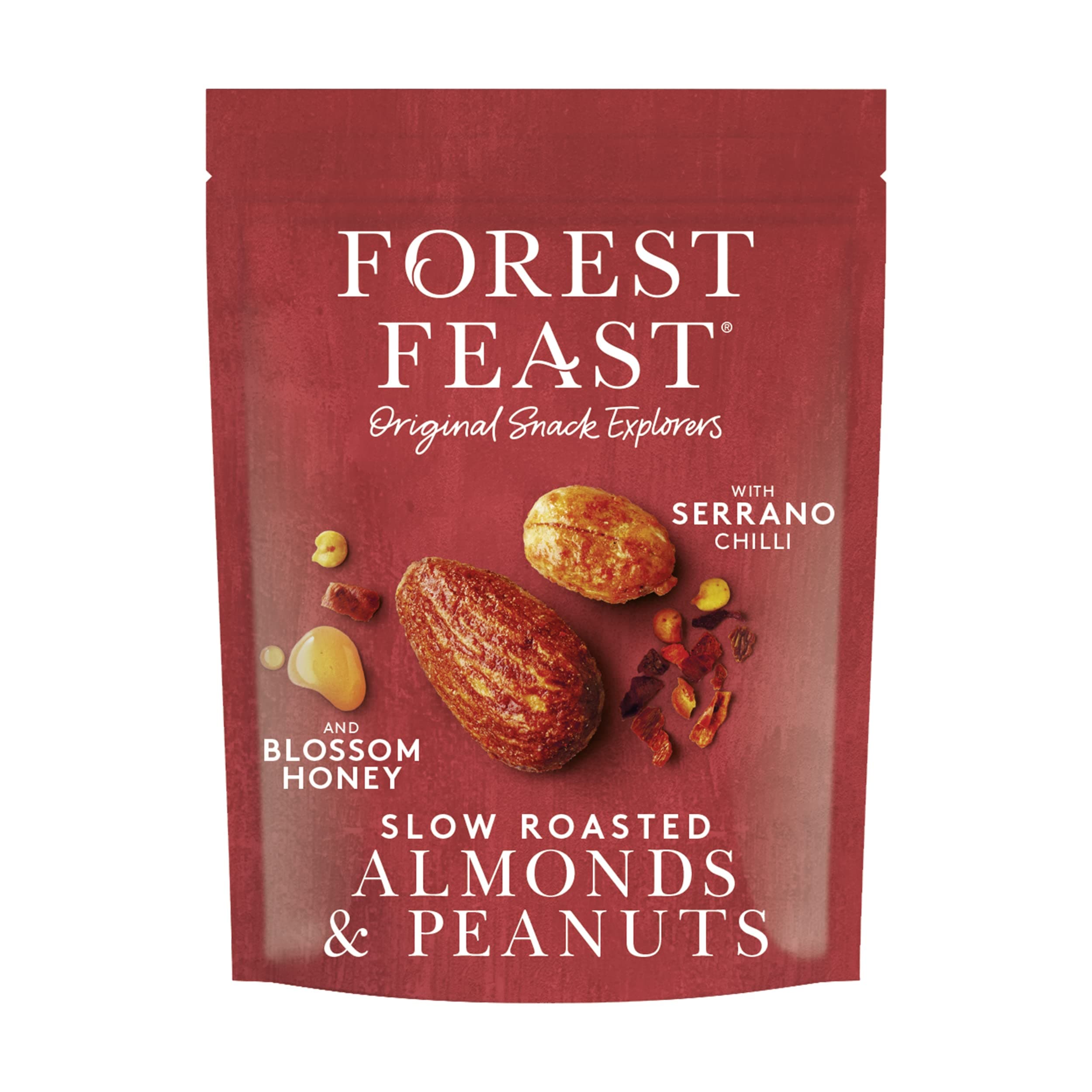 Slow Roasted Almonds & Peanuts 8 x 120g | Blossom Honey & Serrano Chilli Roasted Almonds & Peanut Nut Mix | Gluten Free, High Protein Savoury Snack