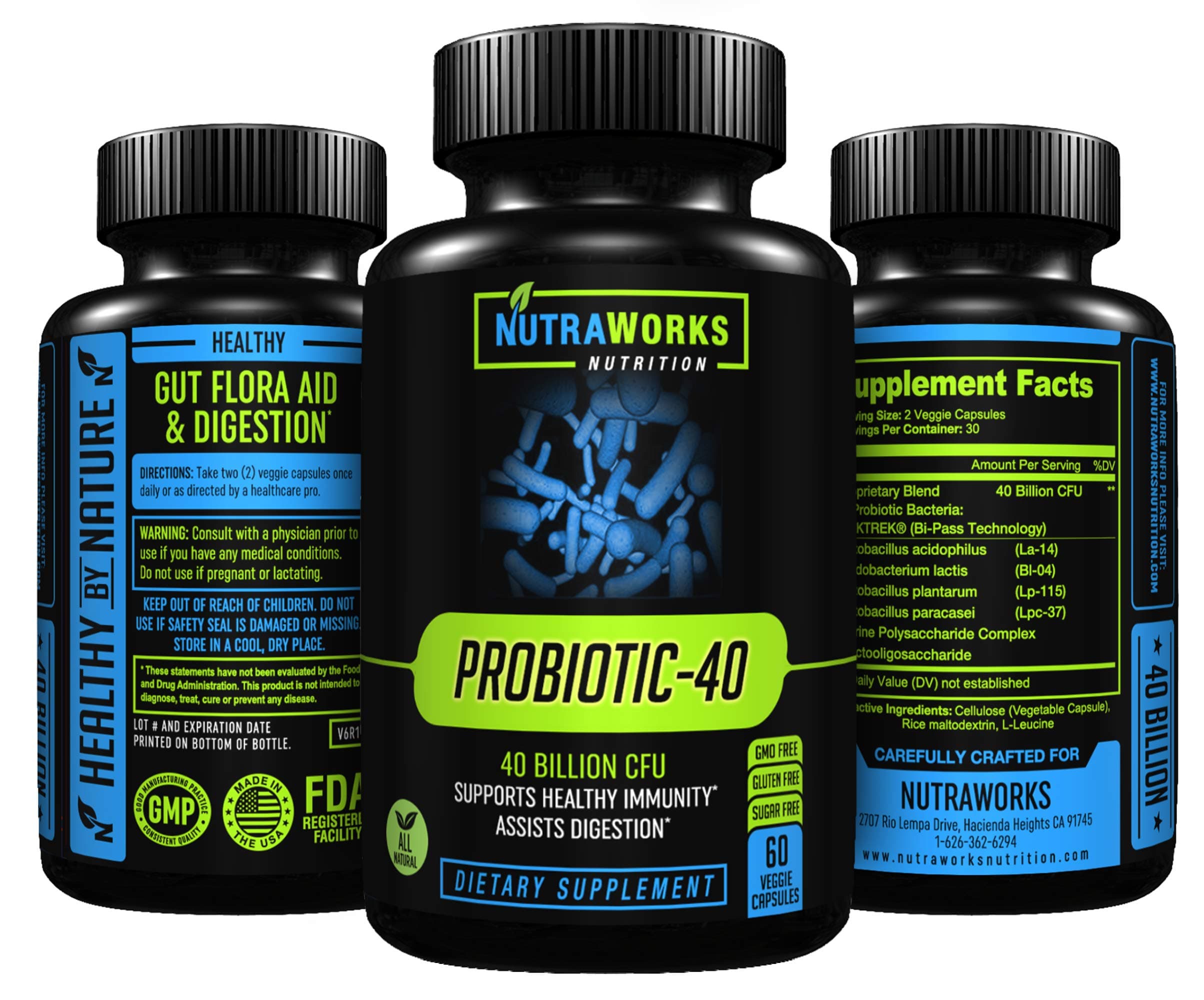 Premium Probiotic 40 Billion CFU - Super Strength Probiotics Supplement to Assist Digestion & Promote Healthy Immune System for Men and Women. Non-GMO, Gluten & Sugar Free - 60 Veggie Capsules