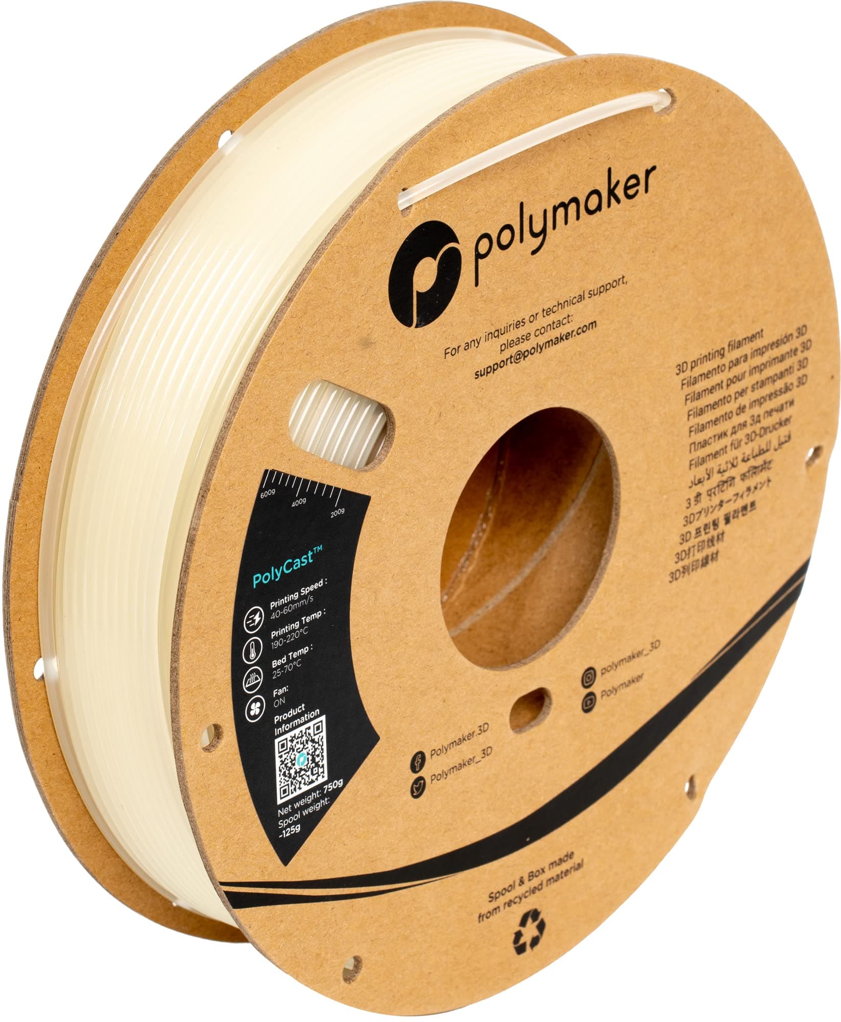 Polymaker PolyCast Filament 1.75mm for Investment Casting 0.75kg, 3D Printing Filament for Lost Wax Investment Casting, Similar to Wax Filament for Metal Casting Plaster Cleanly Burn Out