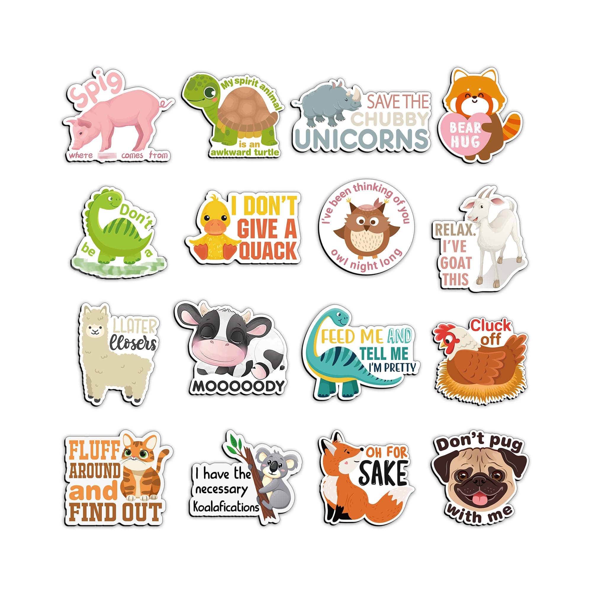 Kanayu 16 Pcs Funny Fridge Magnets Animal Magnets Cute Animal Pun Fridge Magnet Decor Home Kitchen Magnetic Decor for Home, Office, Whiteboard Humorous Gift