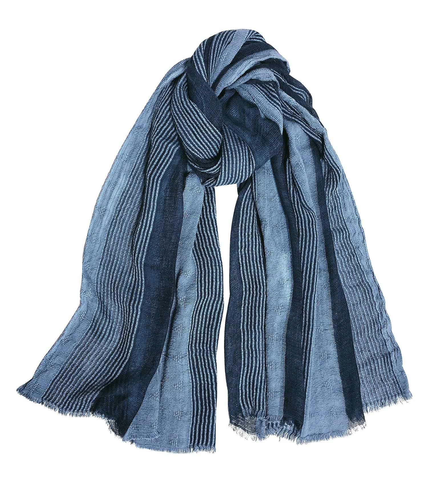 Cotton-Linen Scarves Mens Stripe Crinkle Long Scarf Fashion Wrap Shawl for Travel
