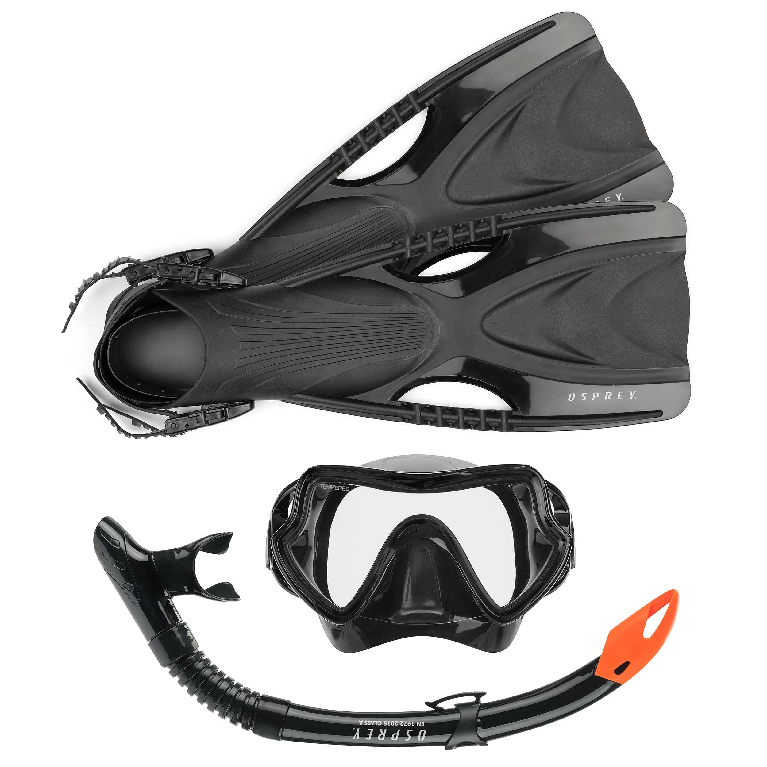 Osprey Snorkel Set with Mask, Snorkel Tube & Flippers, Tempered Glass Lens, Silicone Skirt and Purge Valve, Snorkelling & Scuba Diving Gear for Adults