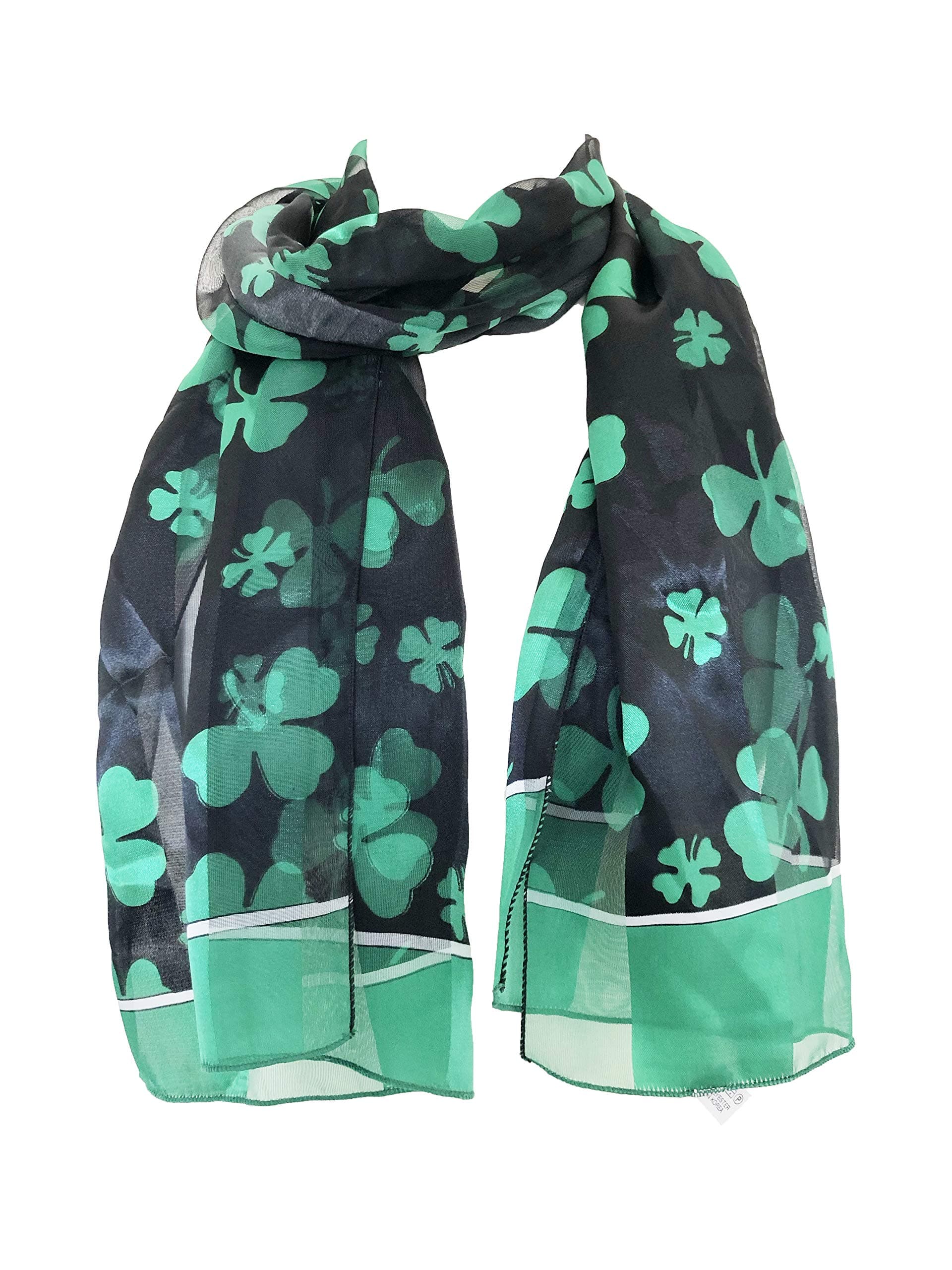 Pamper Yourself NowBig Black with Green Four Leaf Clover Scarf Thin Pretty Scarf