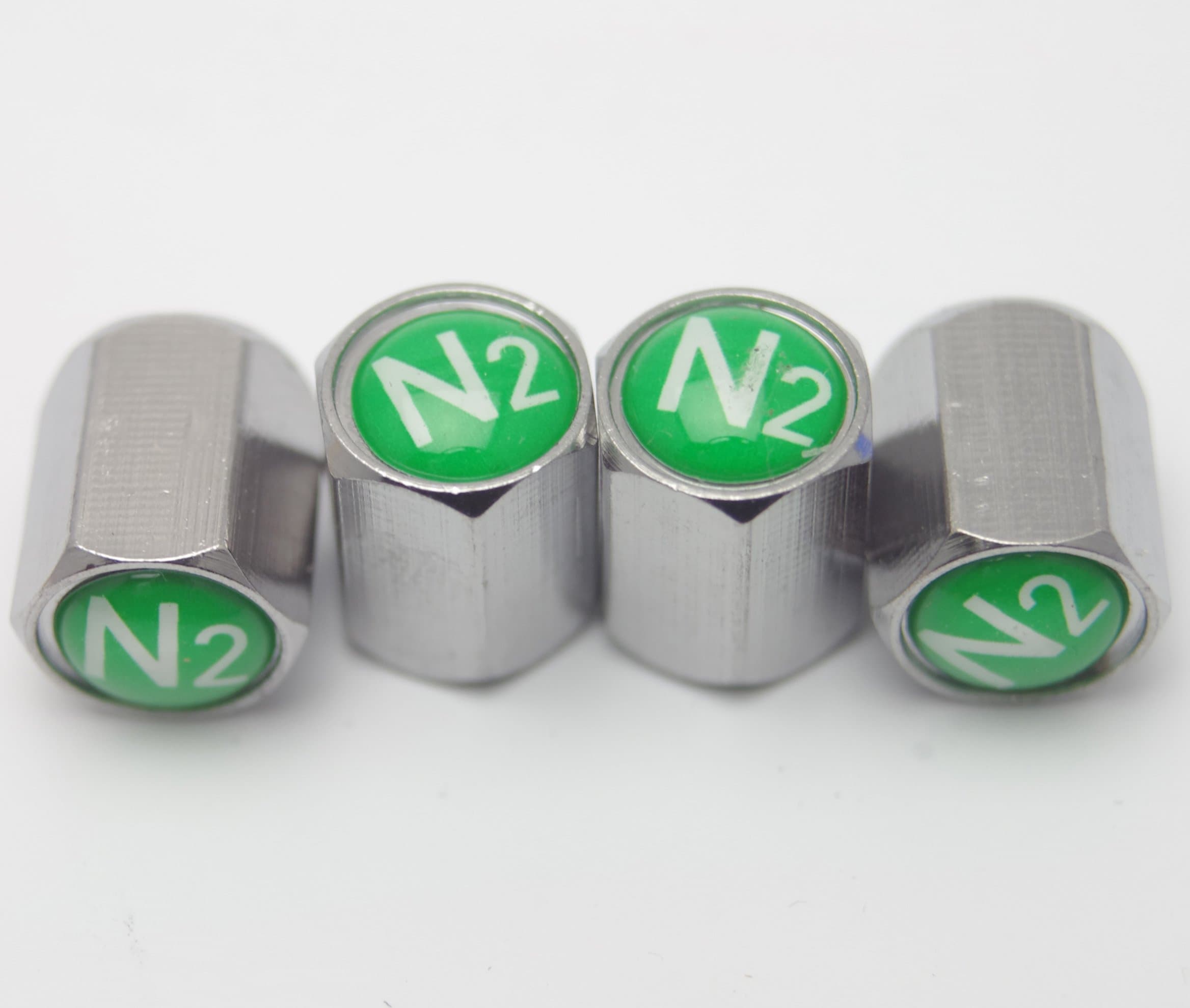 Set of 4 Metal Wheel/Rim Tyre Tire Valve Stem Dust Caps Nitrogen Fit Universal (Silver)